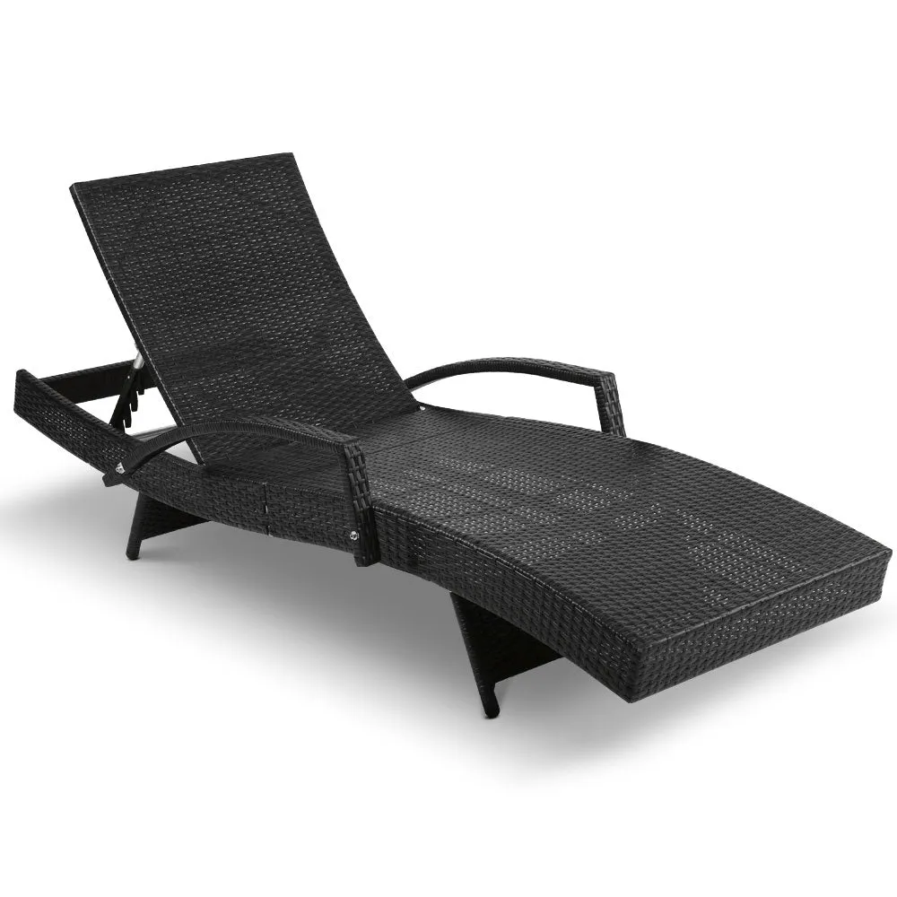 2x Outdoor Wicker Sun Lounges Bed Patio Sofa Banana Chair Sunbed Black