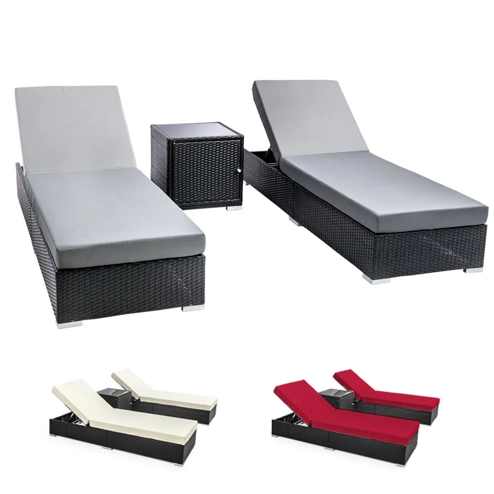 3 Piece Finnley Outdoor Sun Lounge Set - Interchangeable colours: Beige, Grey, Red