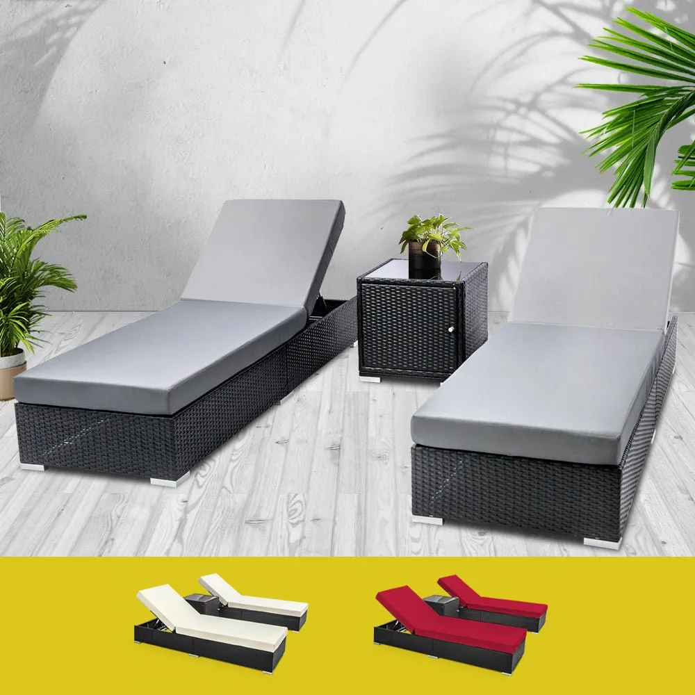 3 Piece Finnley Outdoor Sun Lounge Set - Interchangeable colours: Beige, Grey, Red