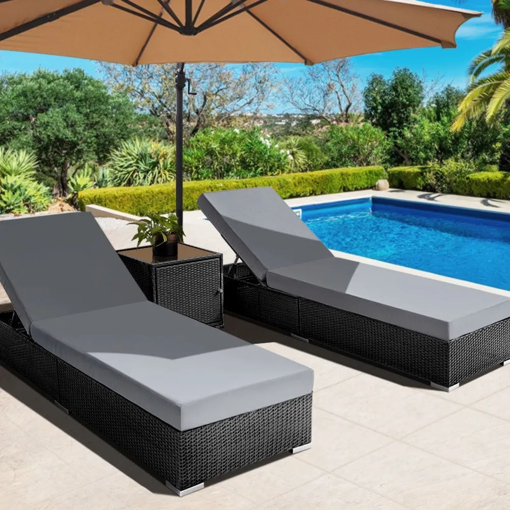 3 Piece Finnley Outdoor Sun Lounge Set - Interchangeable colours: Beige, Grey, Red