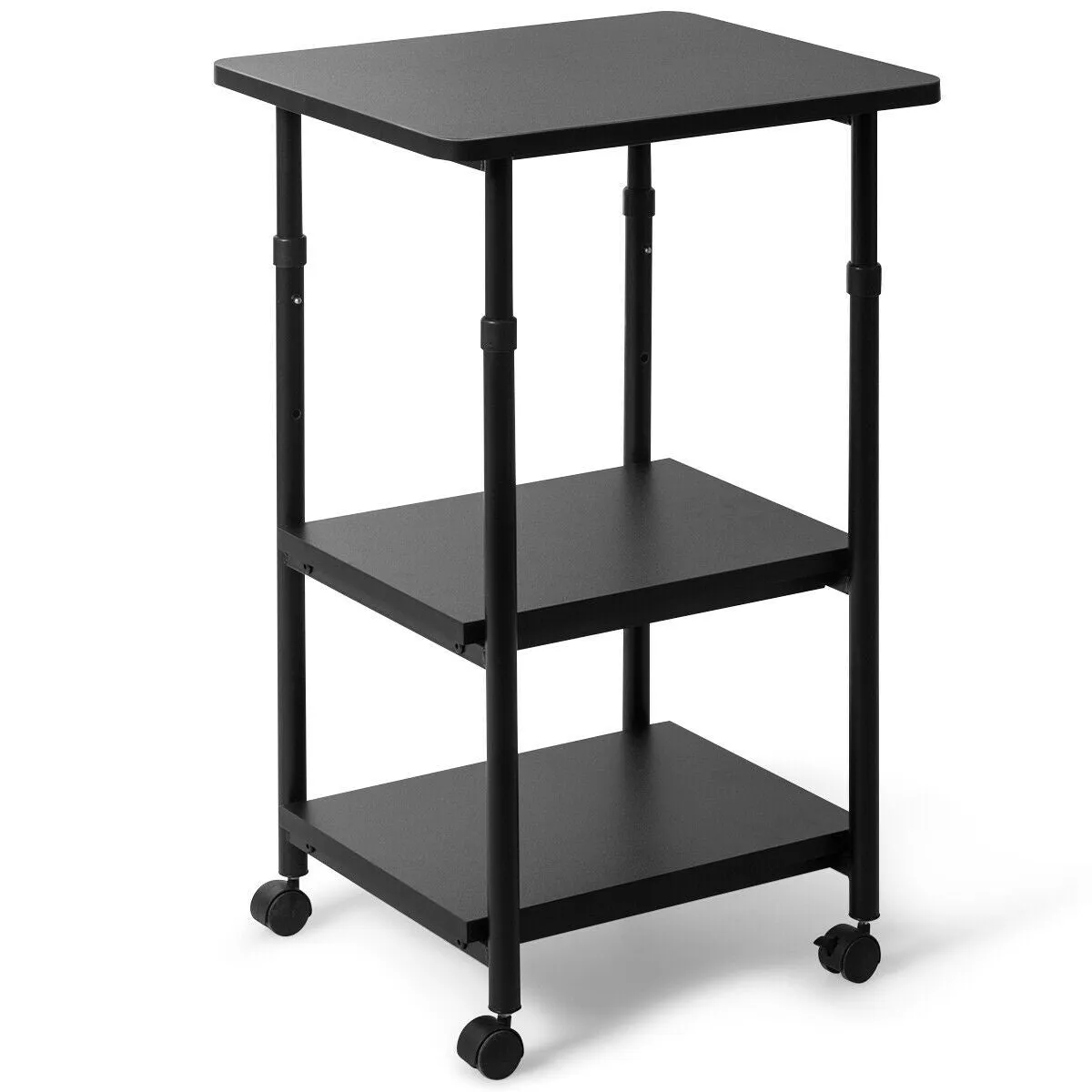 3-tier Adjustable Printer Stand with 360-degree Swivel Casters - Black