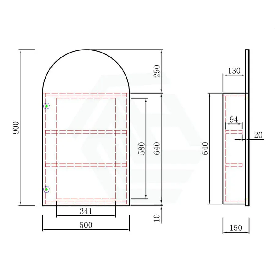 500x900mm Canterbury Wall Hung Arch Shaving Mirror Cabinet Mia Finish for Bathroom