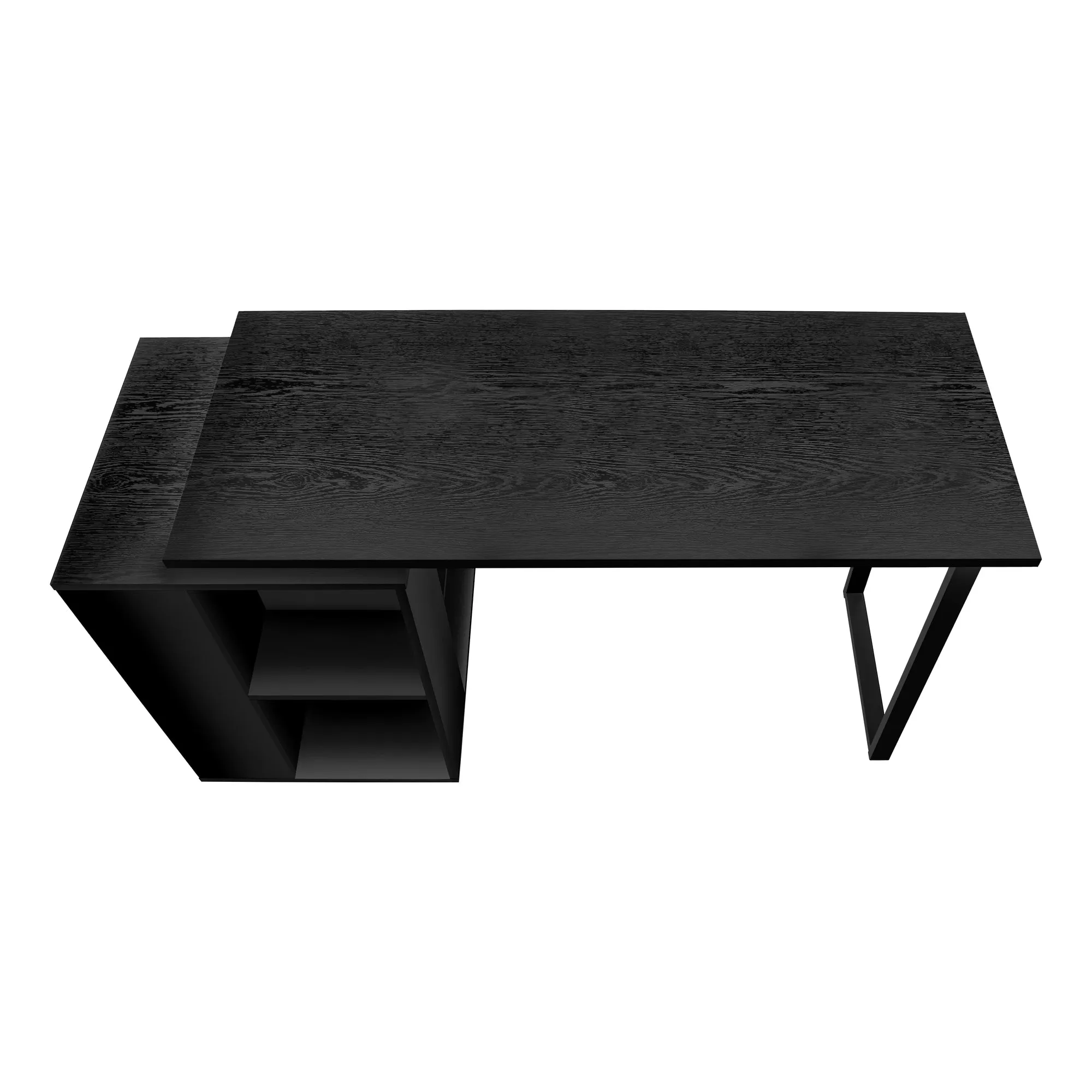 55" Black Modern Desk with Storage and U-Shaped Metal Legs