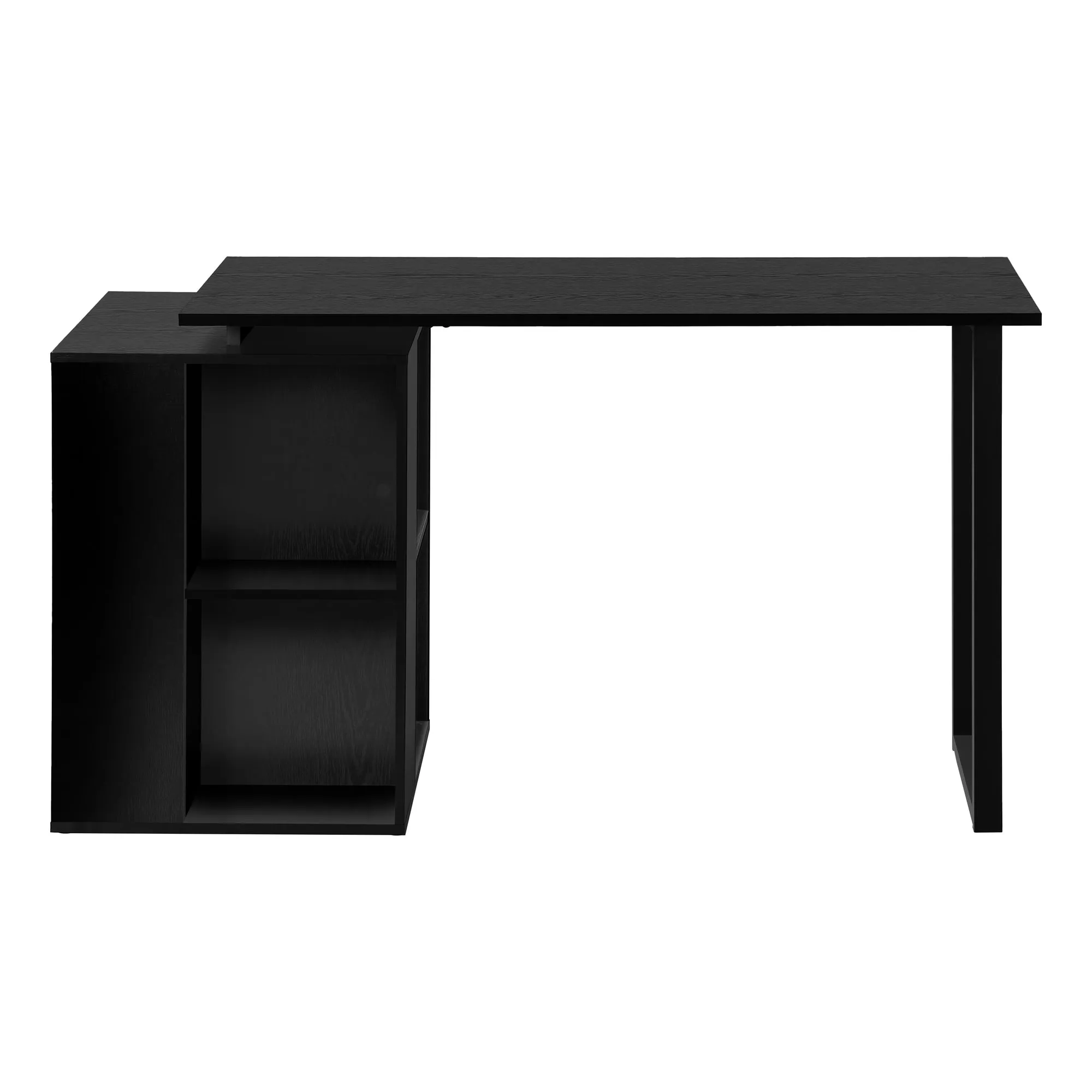 55" Black Modern Desk with Storage and U-Shaped Metal Legs