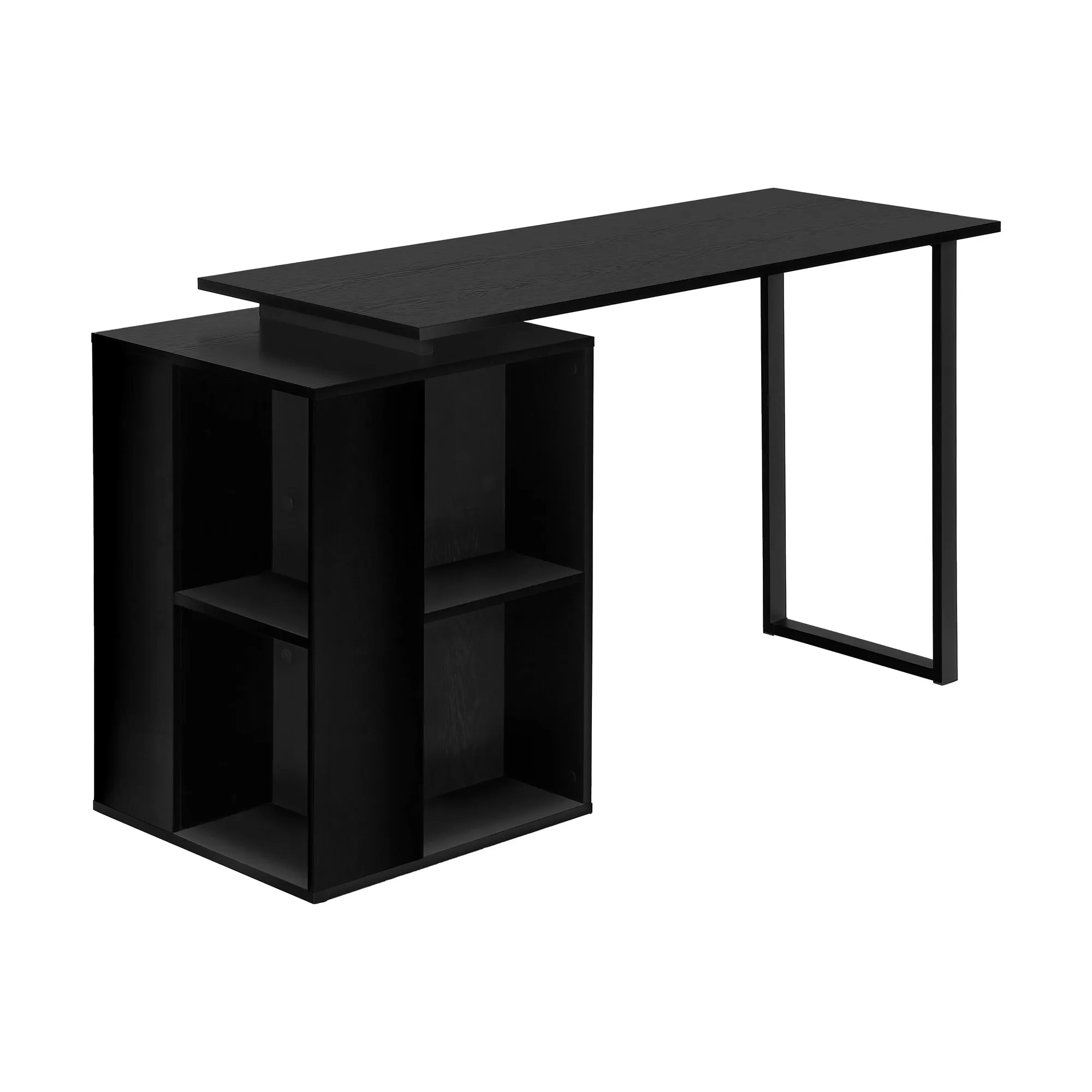 55" Black Modern Desk with Storage and U-Shaped Metal Legs