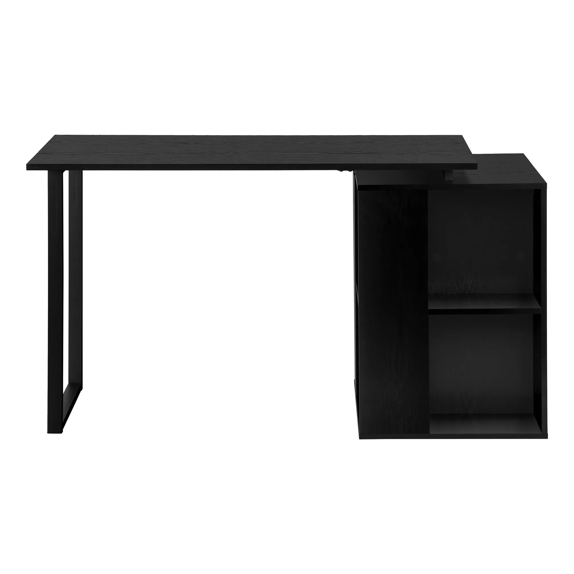 55" Black Modern Desk with Storage and U-Shaped Metal Legs