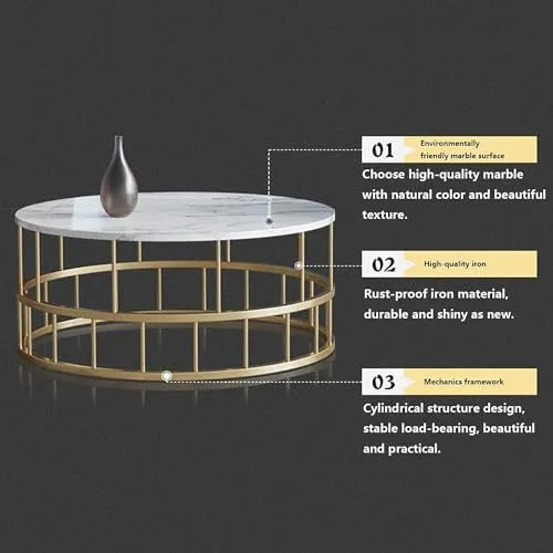 AAFIYA HANDICRAFTS Elegant Round Coffee Table Home Tea Table Water-Proof Table Top Marble Finish