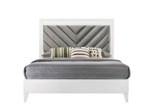 ACME Chelsie E.King Bed• Gray Fabric & White Finish 27387EK