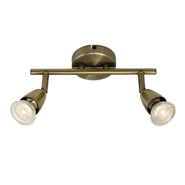 Amalfi 2 x 50 Watt GU10 Antique Brass Twin Bar Spot Light