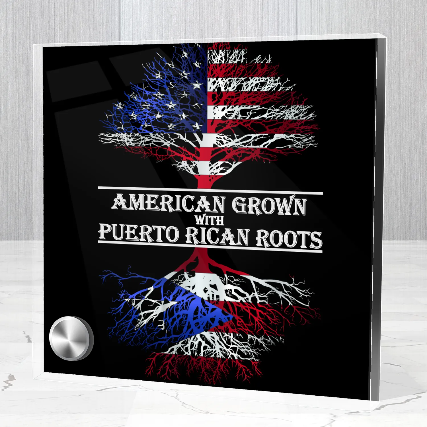 American Grown W/ Puerto Rican Roots Lumenglass Stand 3.5" x 3.5"