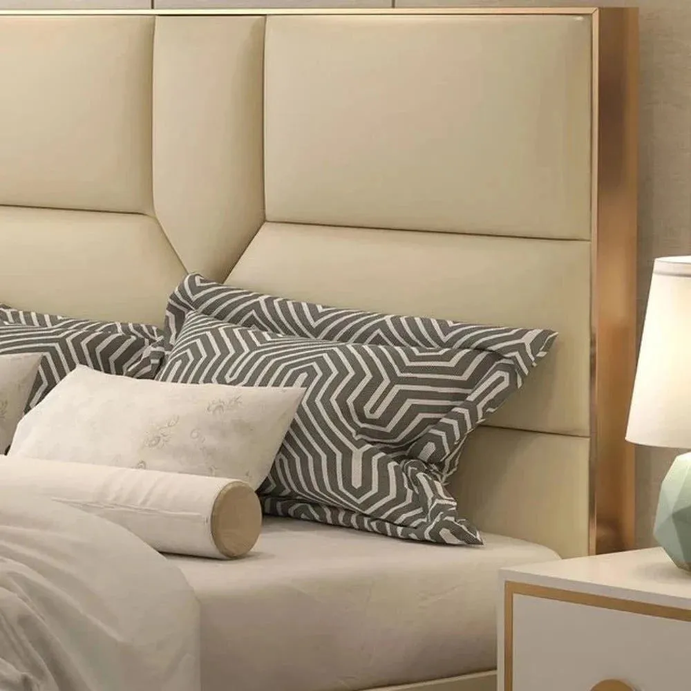 American Upholstered Bed In Beige Suede