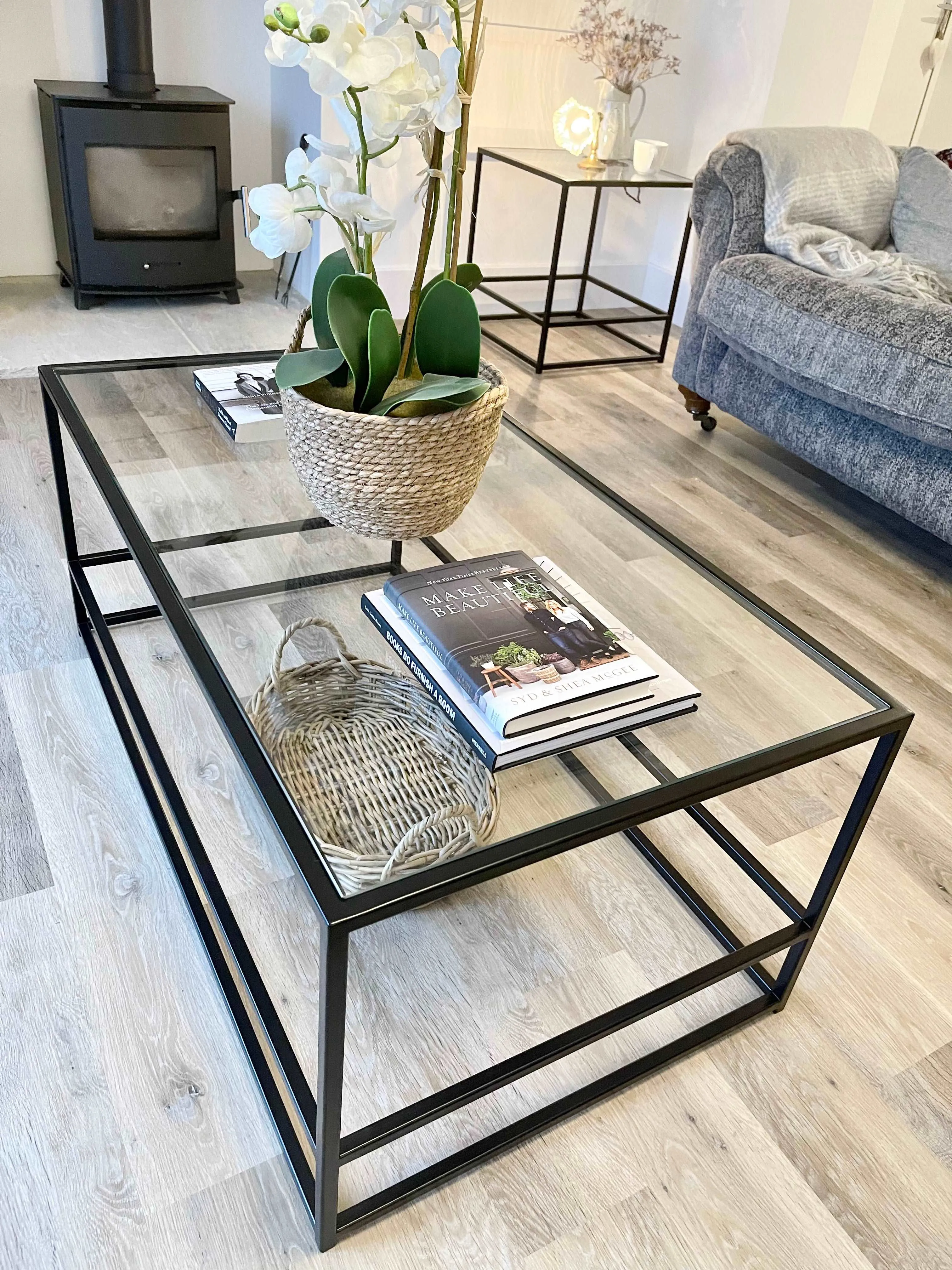 Aria Glass Metal Coffee Table - Black