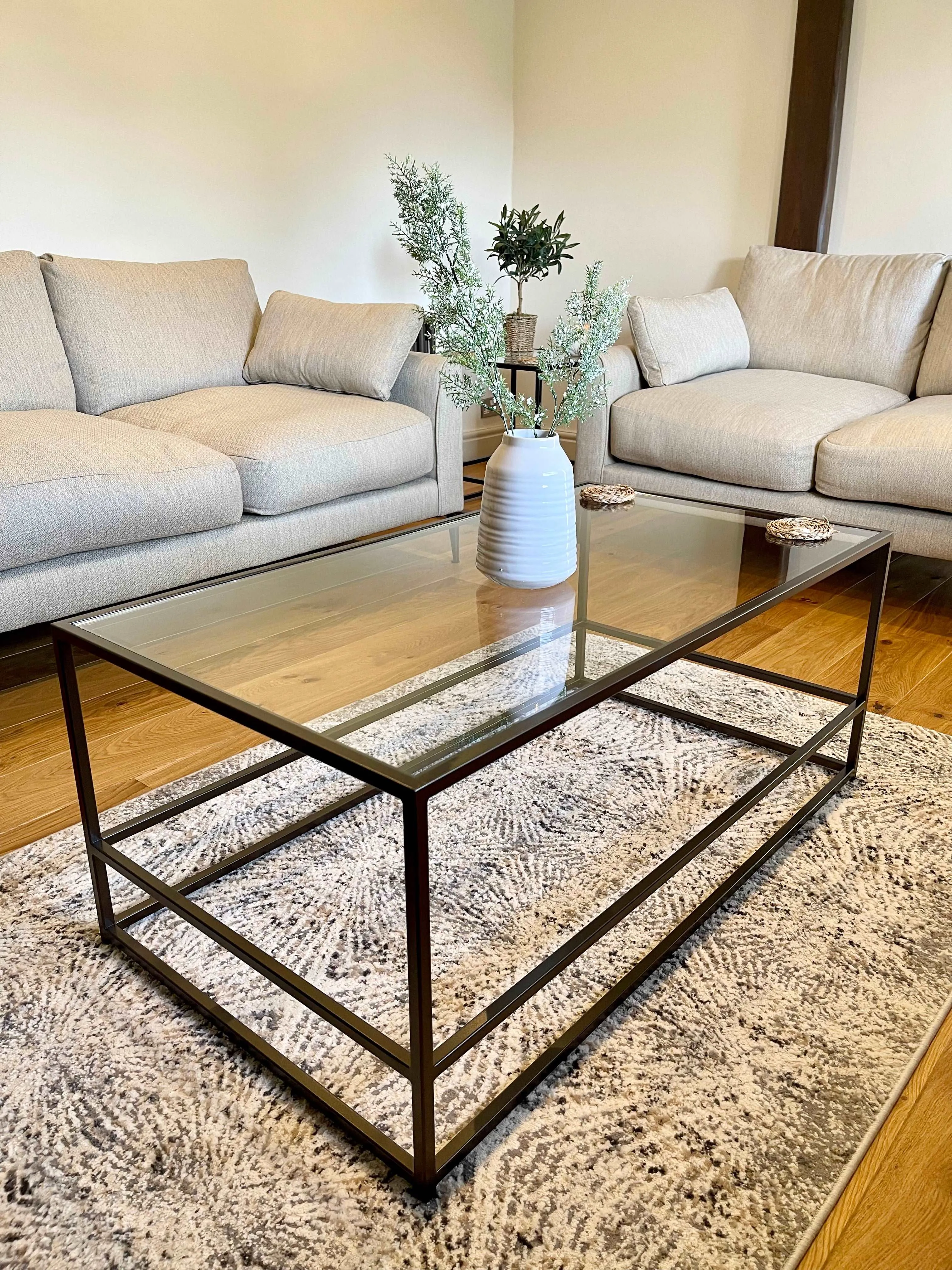 Aria Glass Metal Coffee Table - Dark Bronze