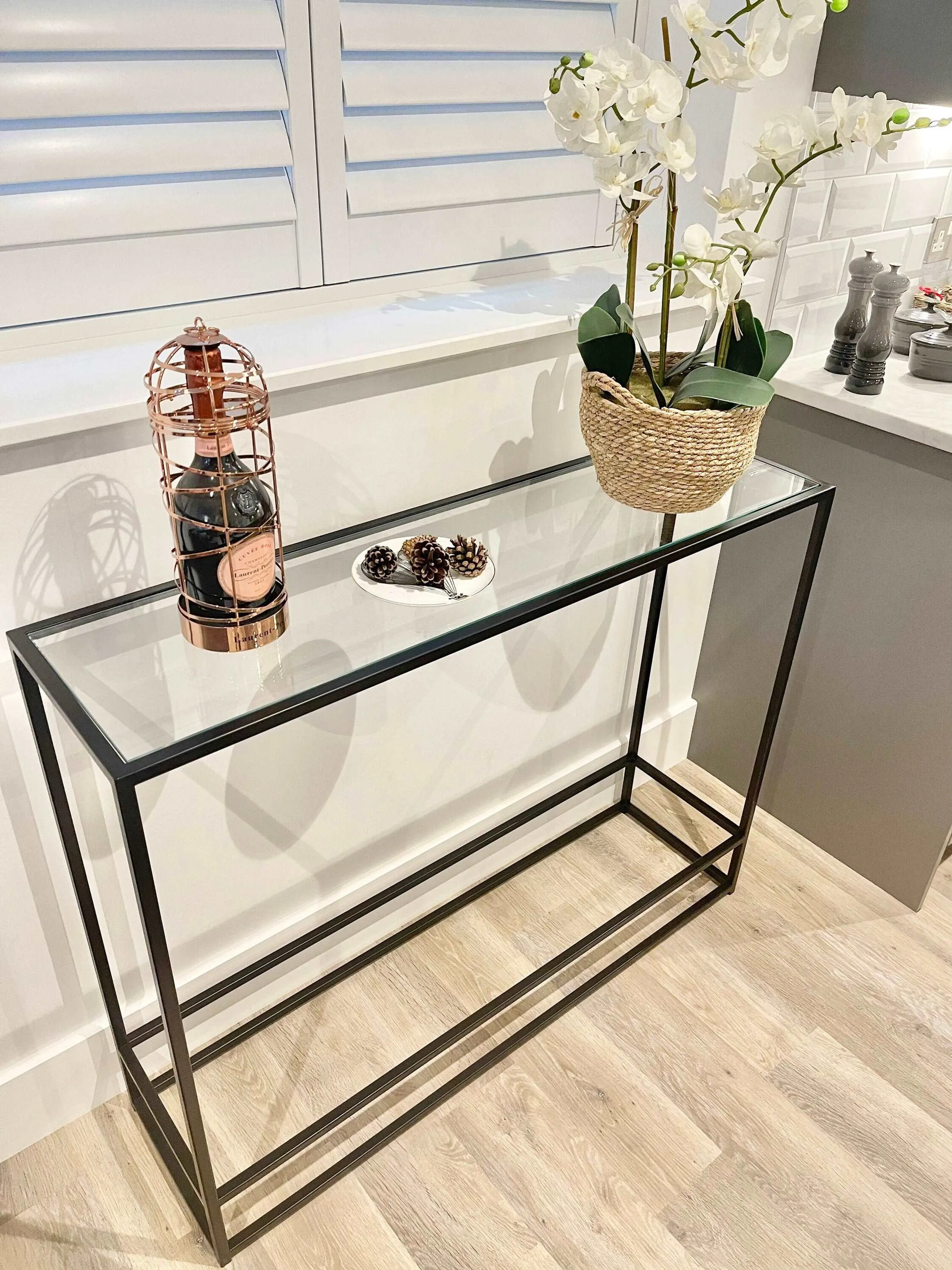 Aria Glass Metal Console Table - Black