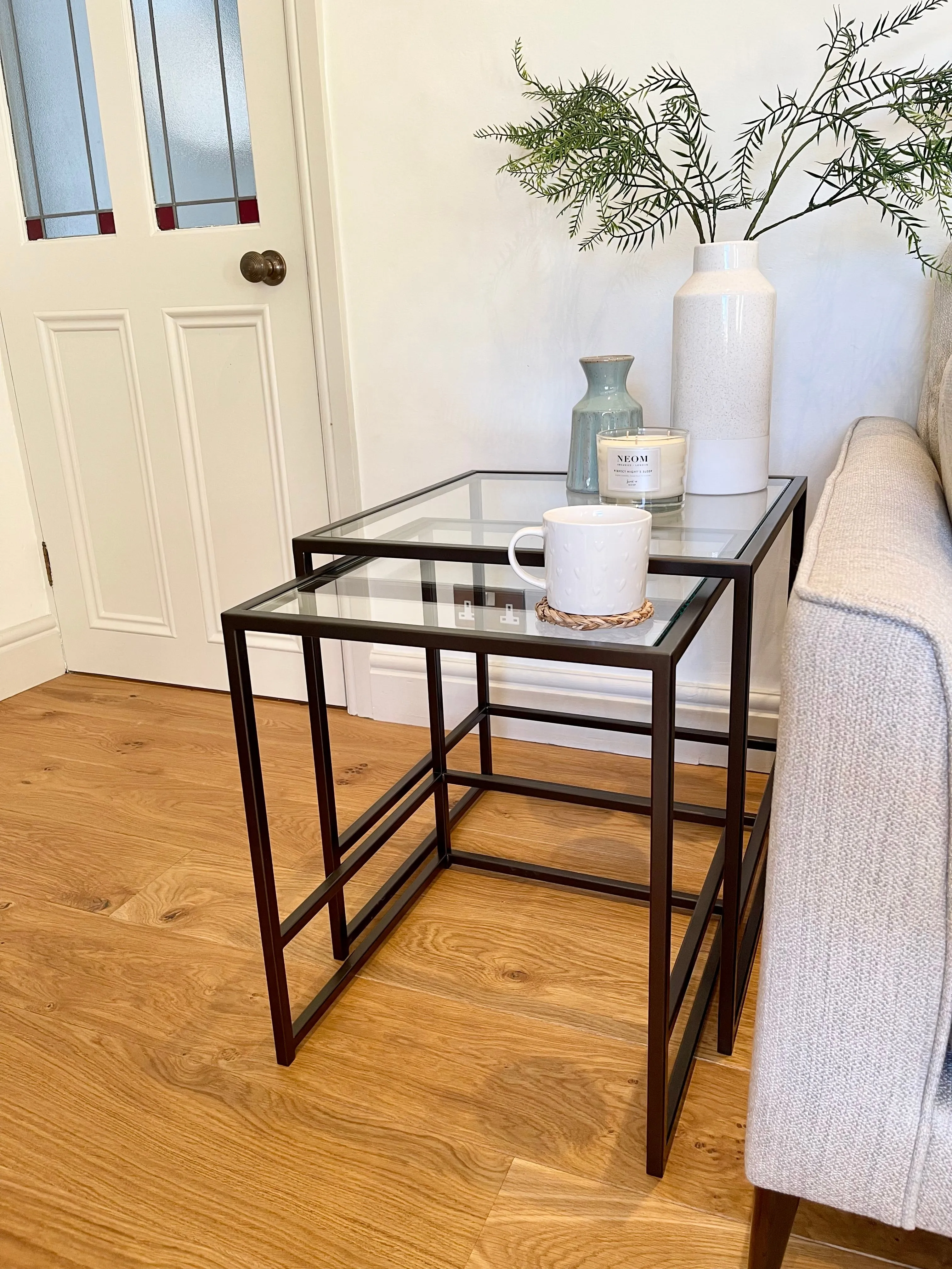 Aria Glass Metal Nesting Side Tables - Dark Bronze