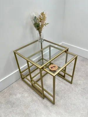 Aria Glass Metal Nesting Tables - Gold