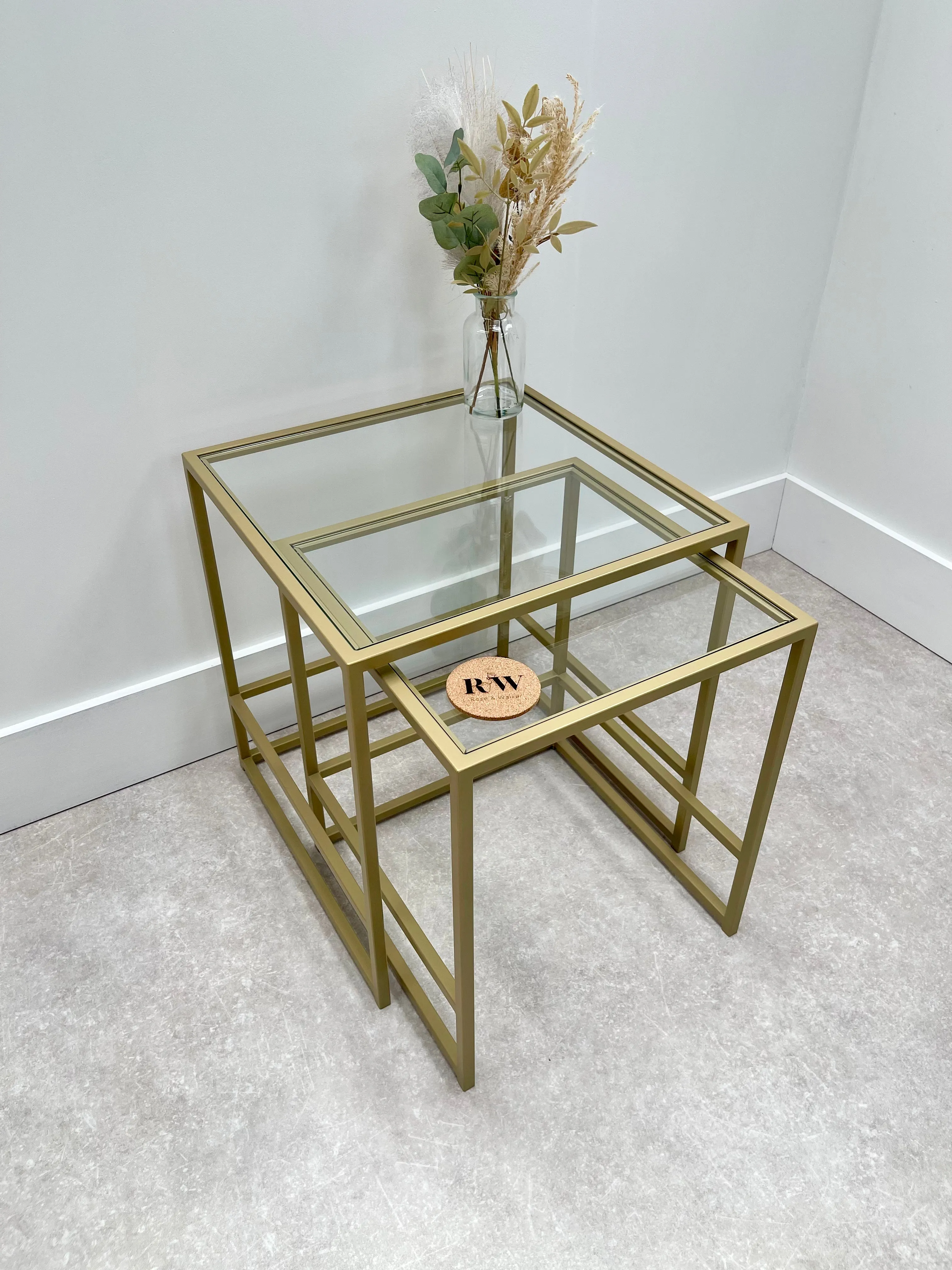 Aria Glass Metal Nesting Tables - Gold