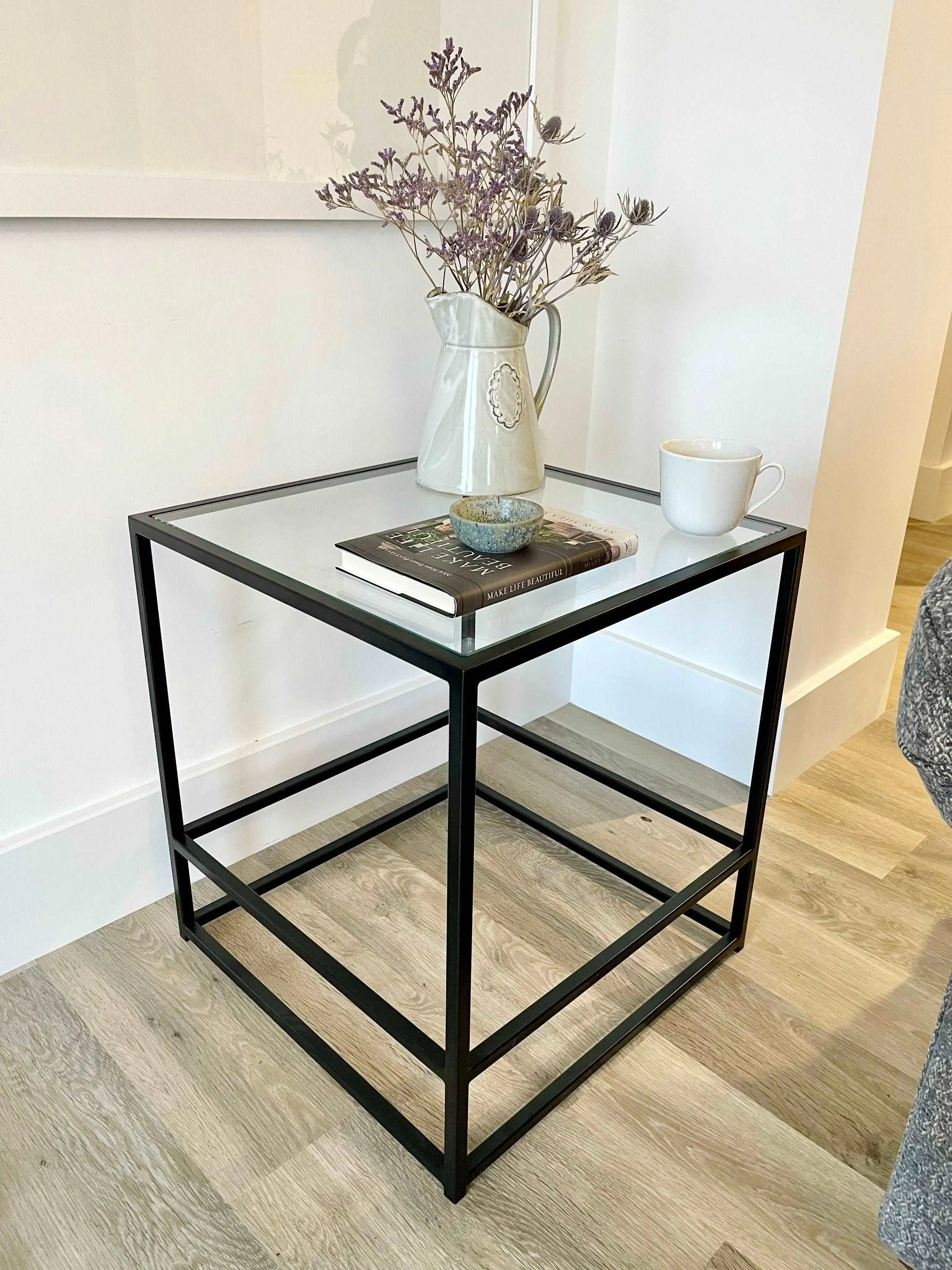 Aria Glass Metal Side Table - Black