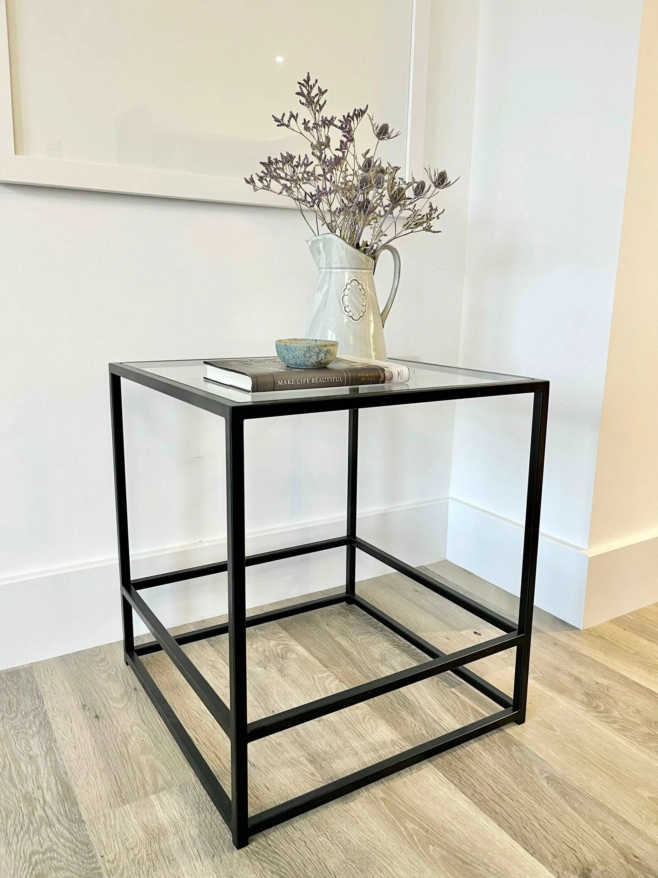 Aria Glass Metal Side Table - Black