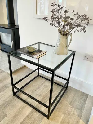 Aria Glass Metal Side Table - Black