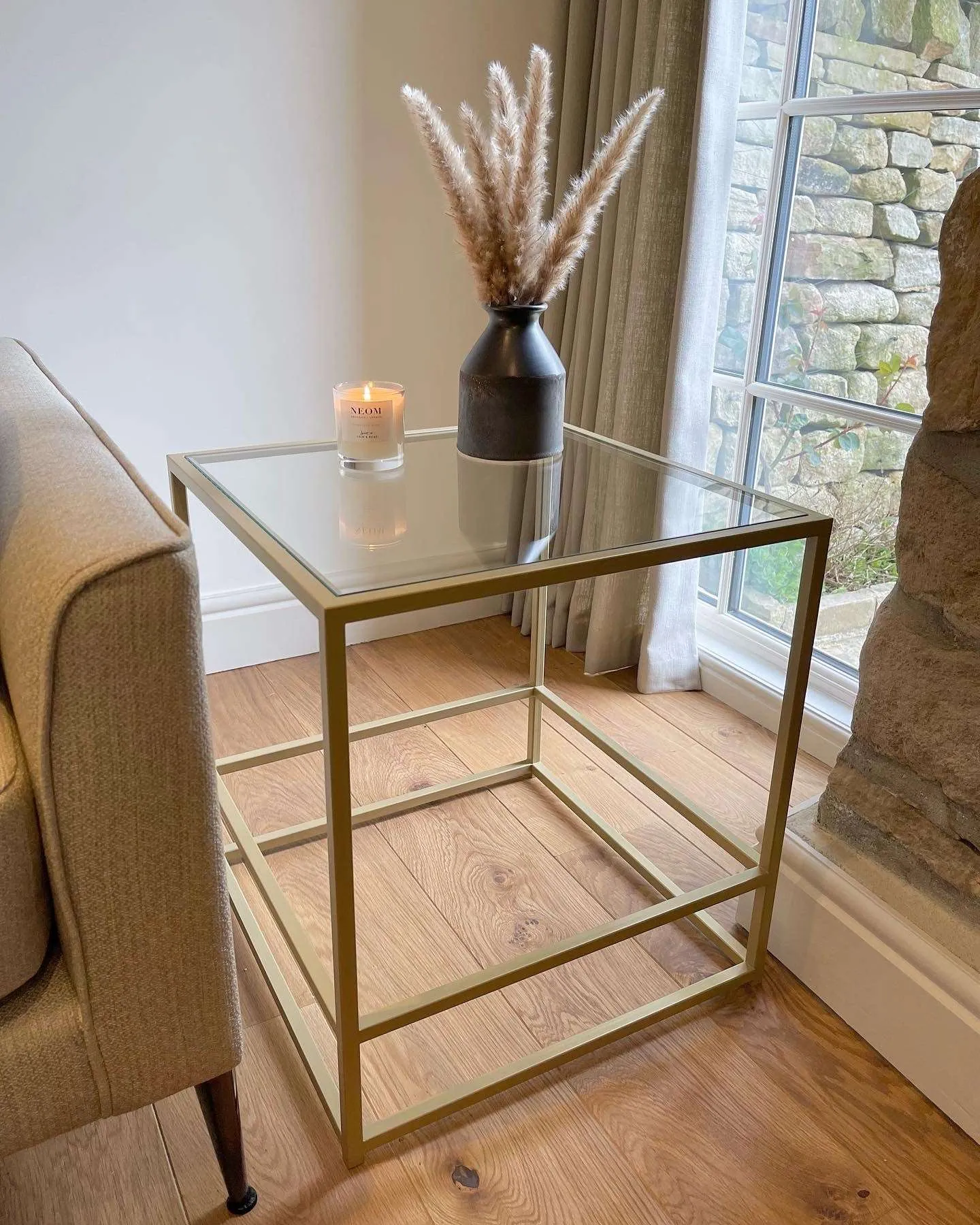 Aria Glass Metal Side Table - Gold