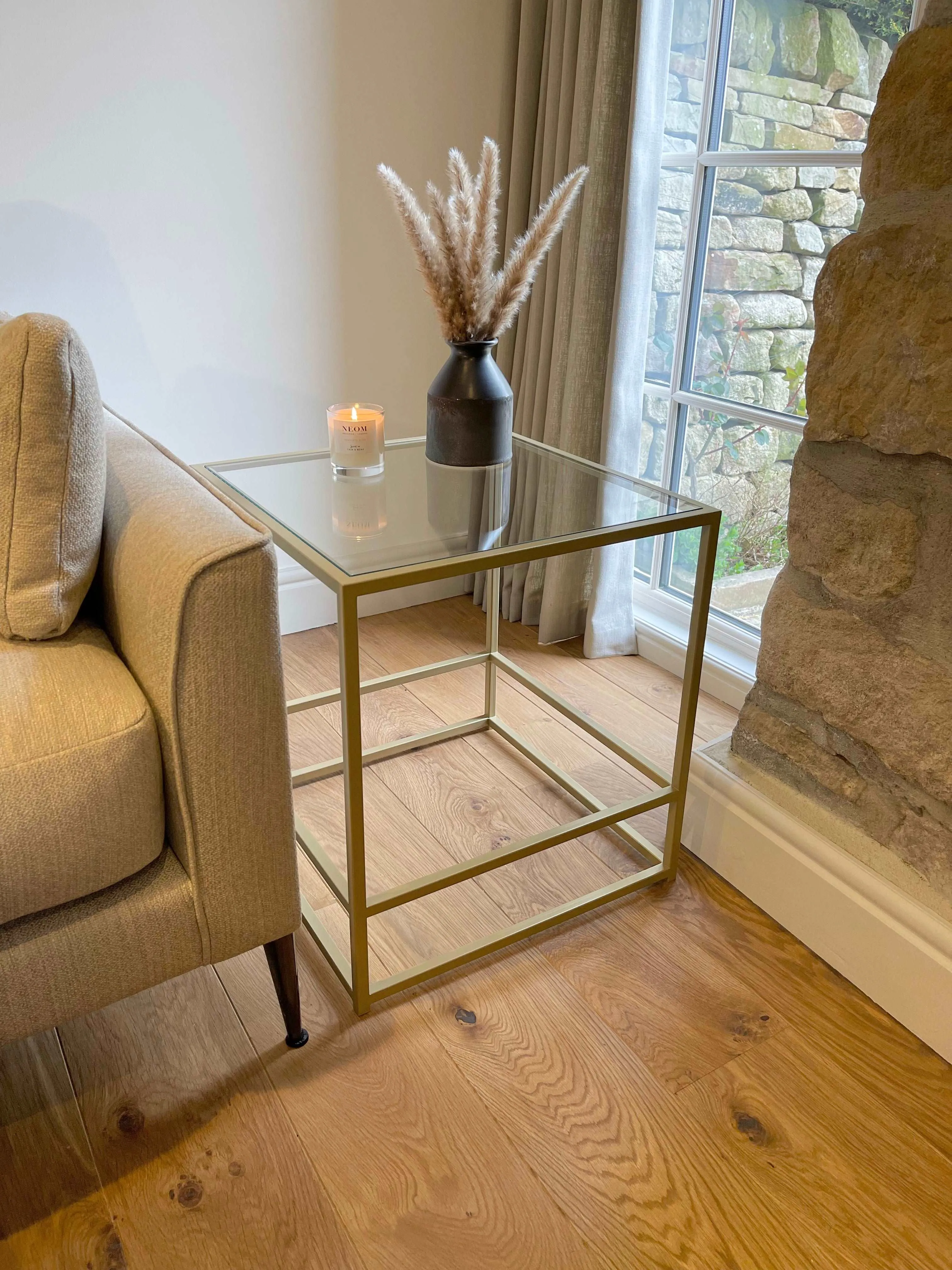 Aria Glass Metal Side Table - Gold