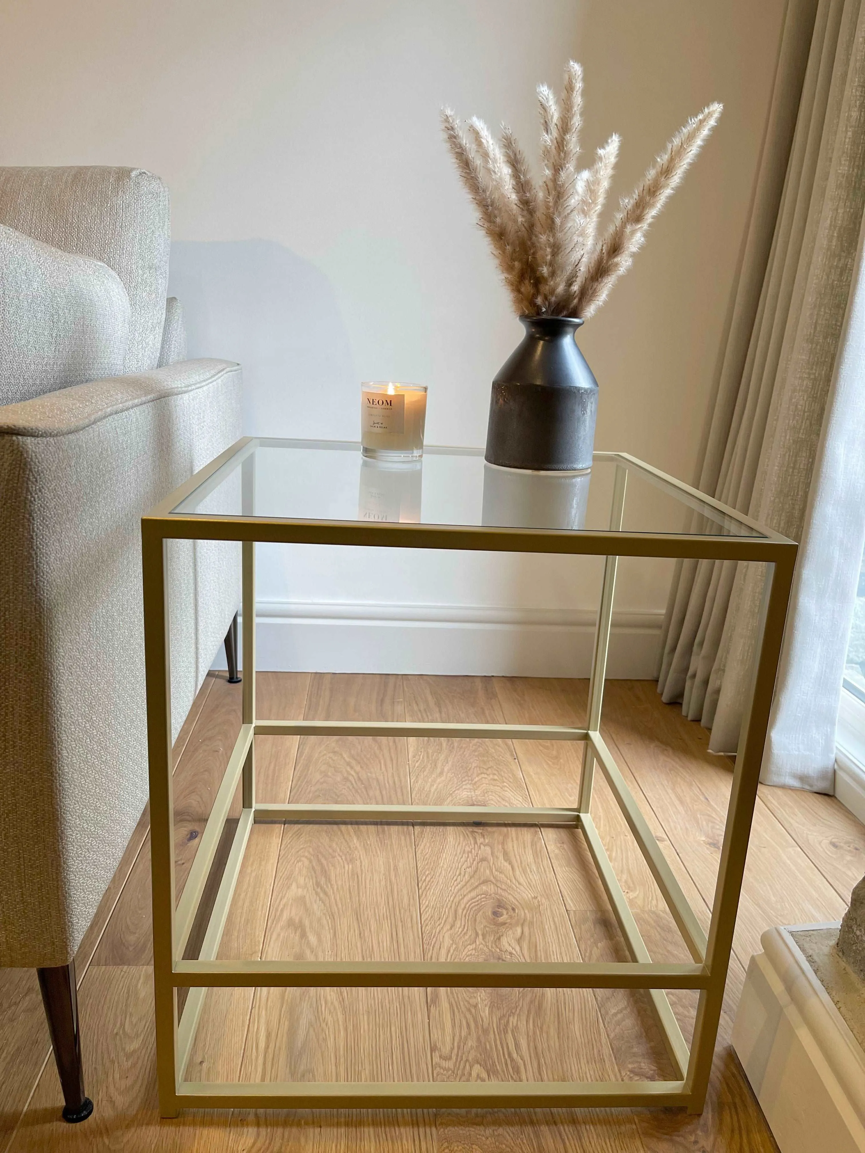 Aria Glass Metal Side Table - Gold