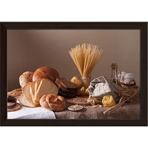 ArtzFolio Photo of Bread, Pasta & Wheat Tabletop Painting Dark Brown Frame 8.2 x 6 inch (21 x 15 cms)