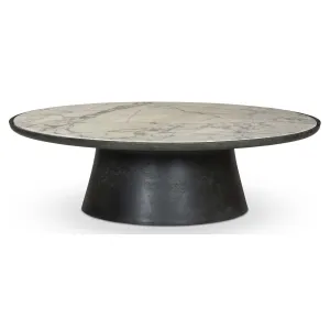 Balboa Outdoor Coffee Table, Veined White Marble