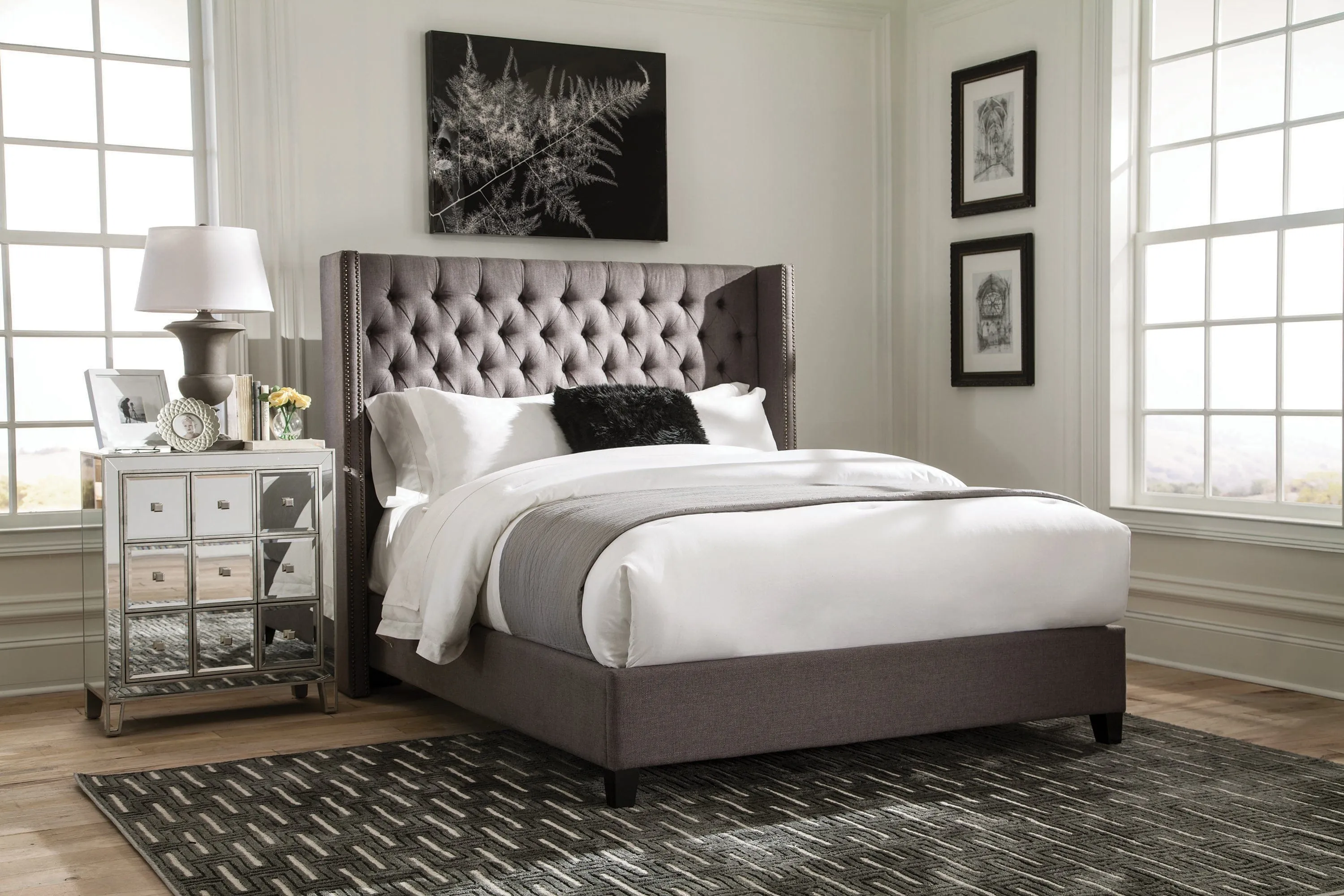 Bancroft Demi-Wing Upholstered California King Bed Grey - 301405KW