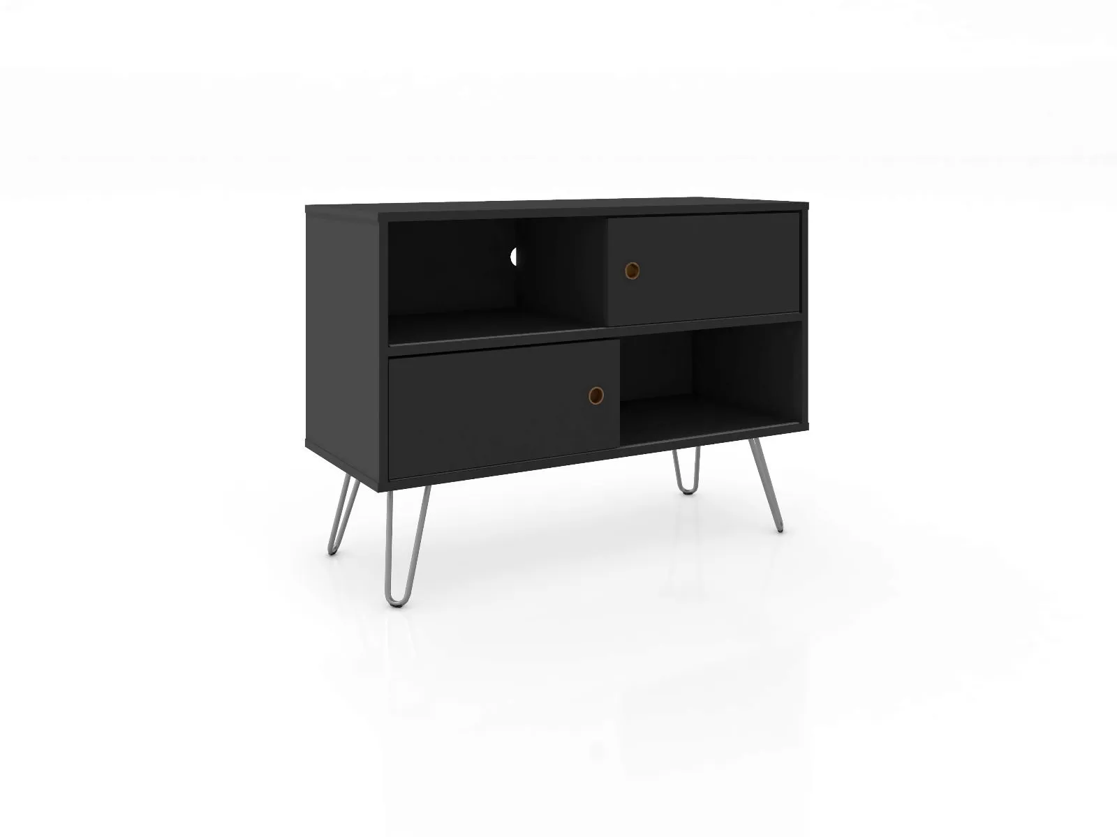 Baxter Mid-Century- Modern 35.43" TV Stand with 4 Shelves in Black