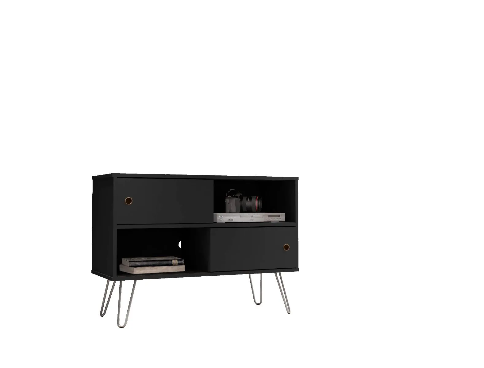 Baxter Mid-Century- Modern 35.43" TV Stand with 4 Shelves in Black