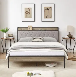 Bed frame with charging station Queen size,Grey, 87.8'' L x 61.8'' W x 39.2'' H.