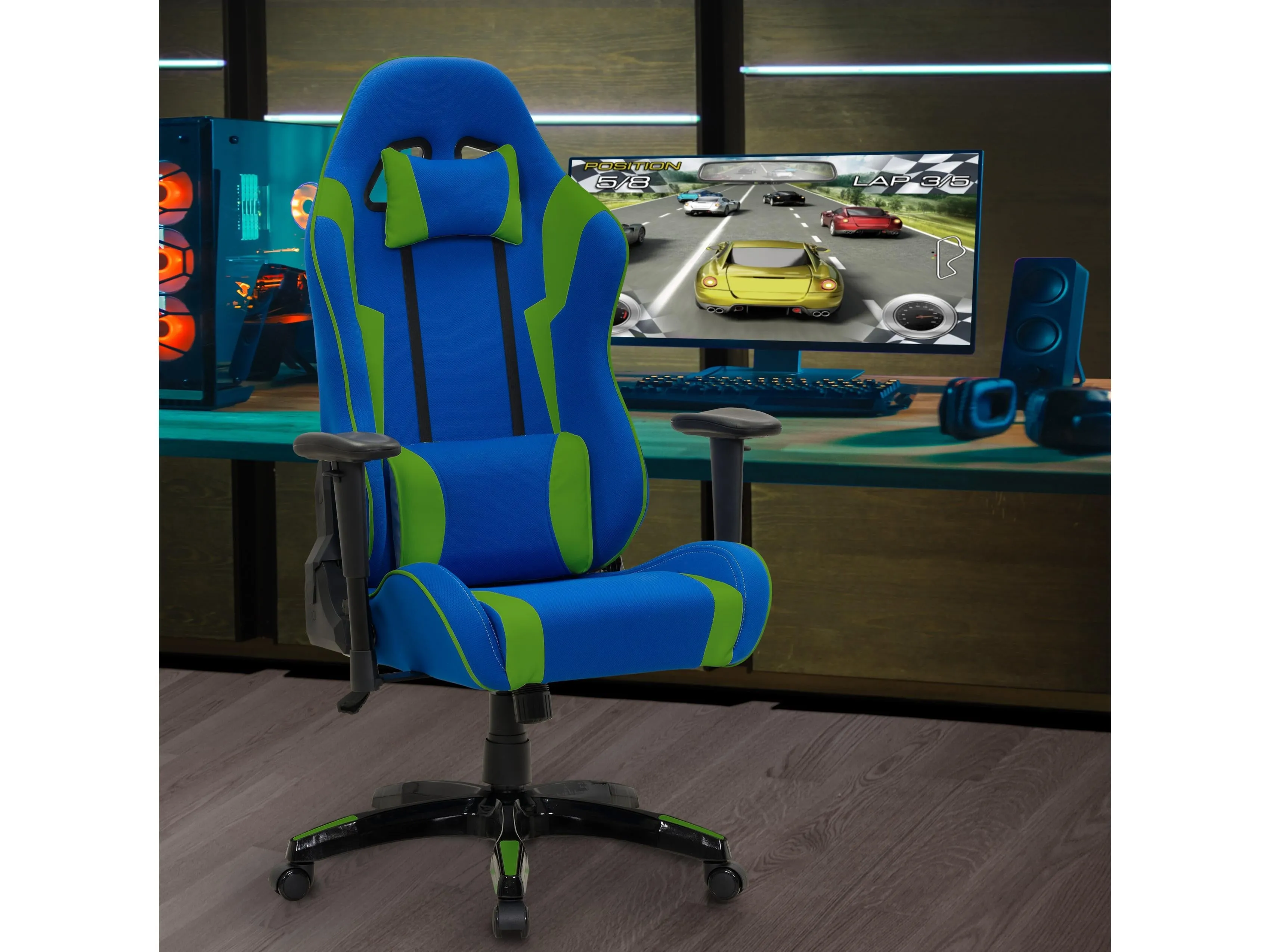 Blue and Green Gaming Office Chair