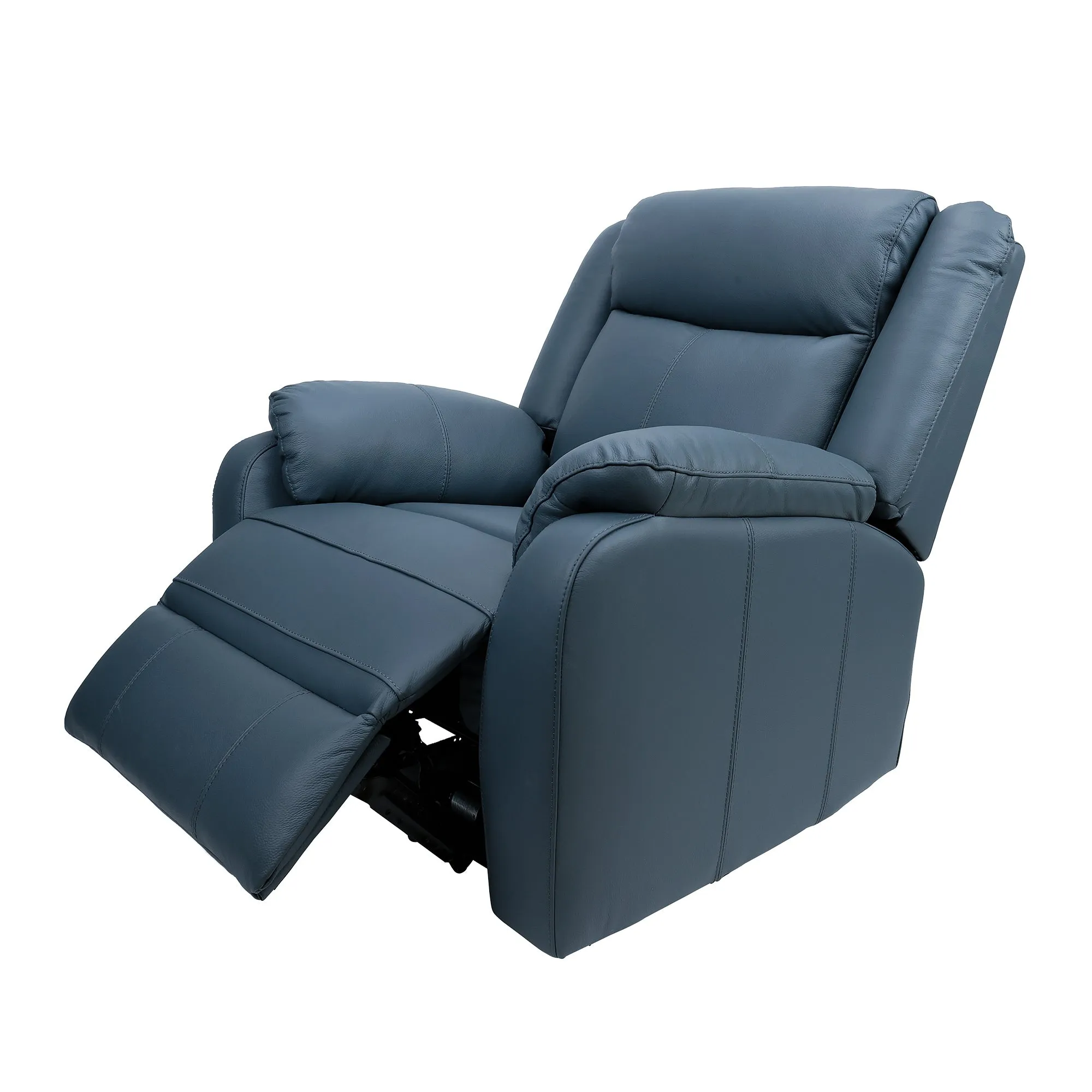 Blue Leather Electric Recliner Lounge Suite with USB Port