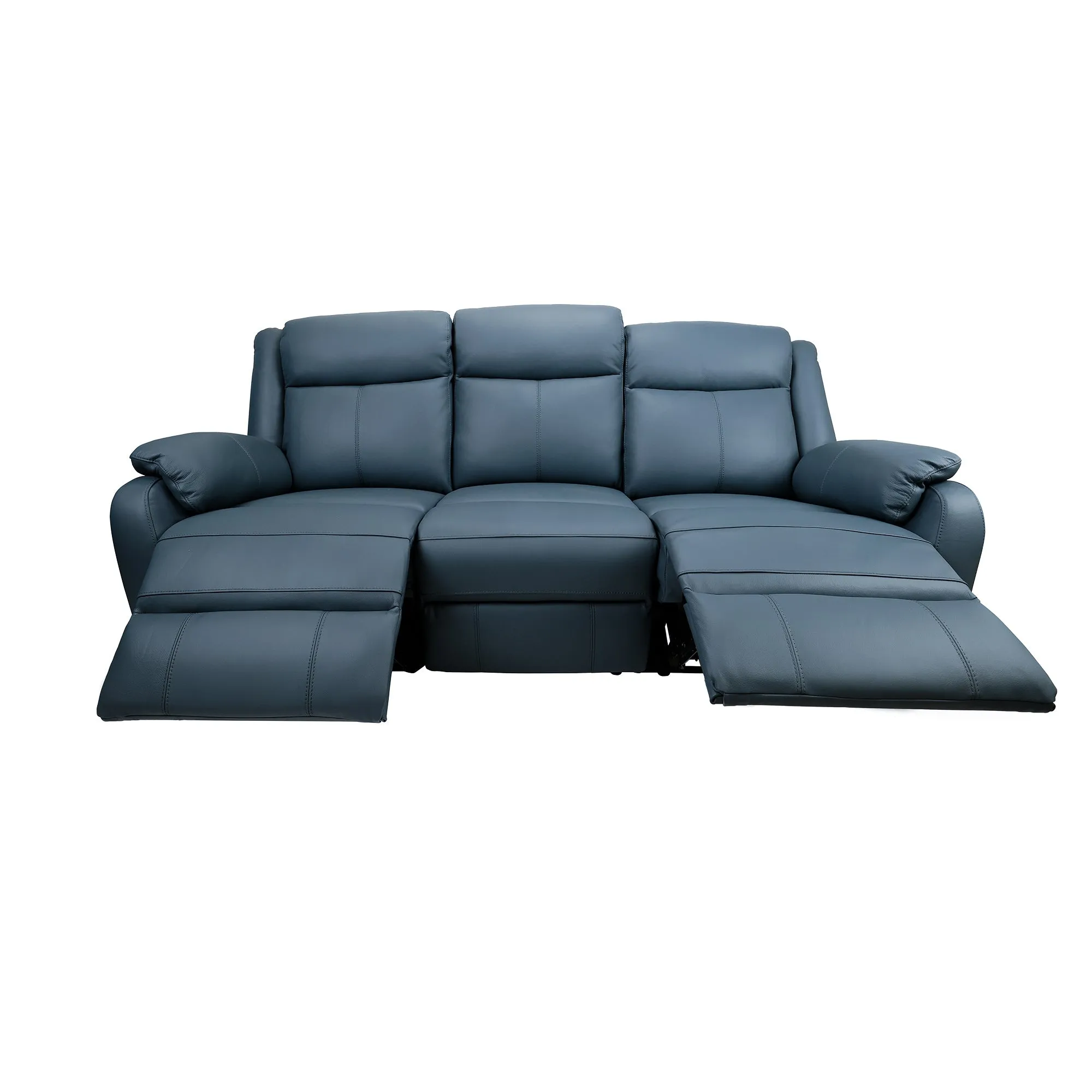 Blue Leather Electric Recliner Lounge Suite with USB Port