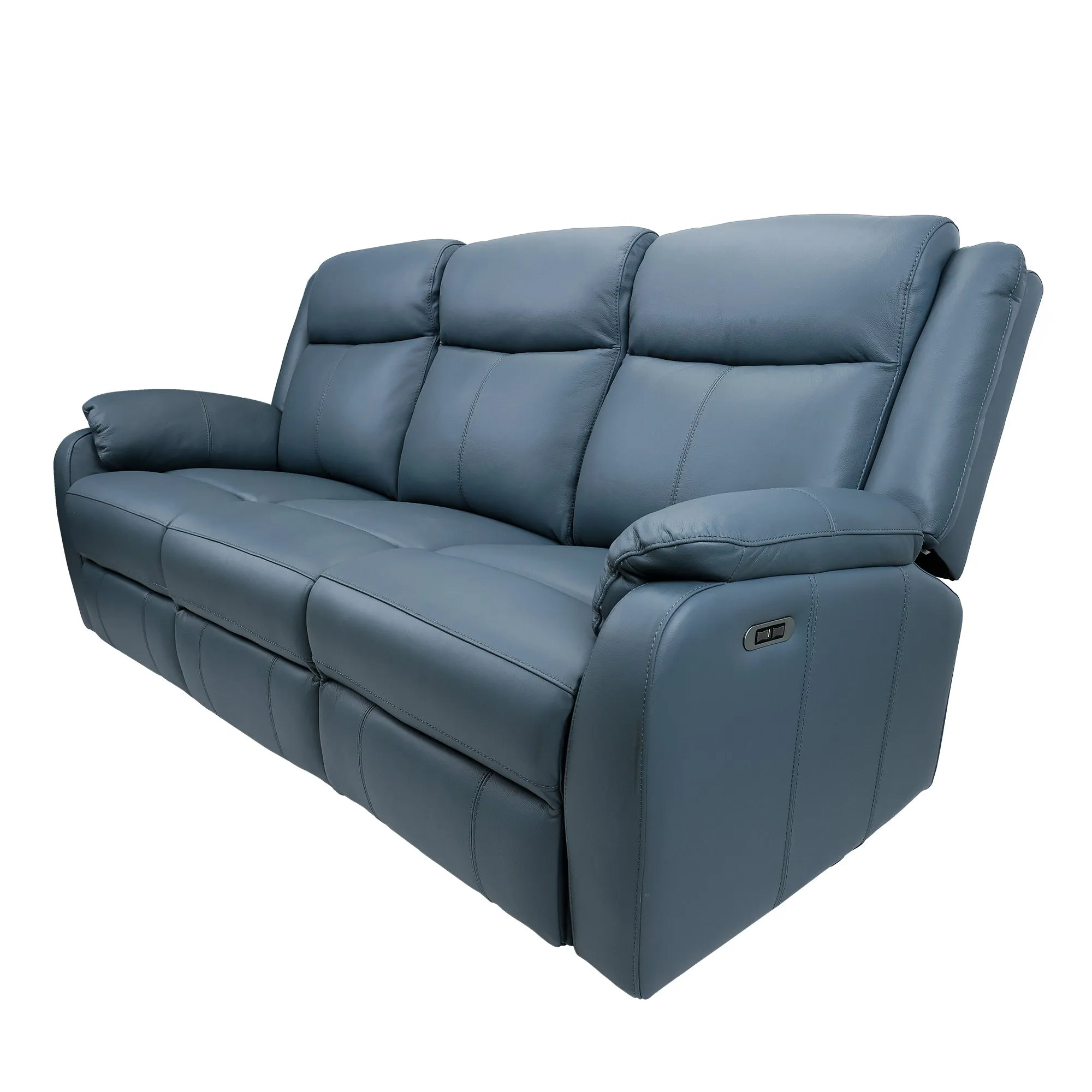 Blue Leather Electric Recliner Lounge Suite with USB Port