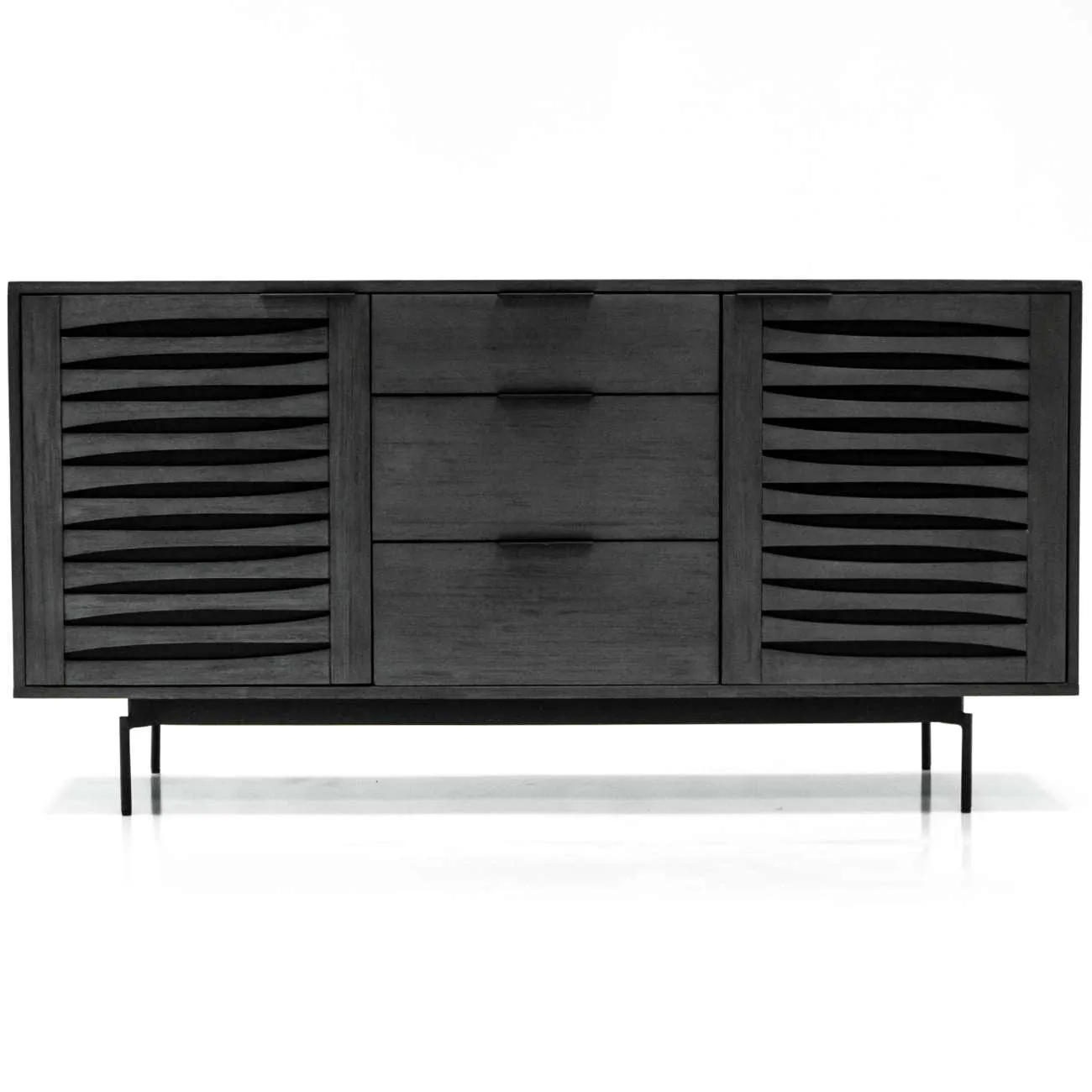 Bronx Black Acacia Buffet Cabinet with Two Doors and Three Drawers