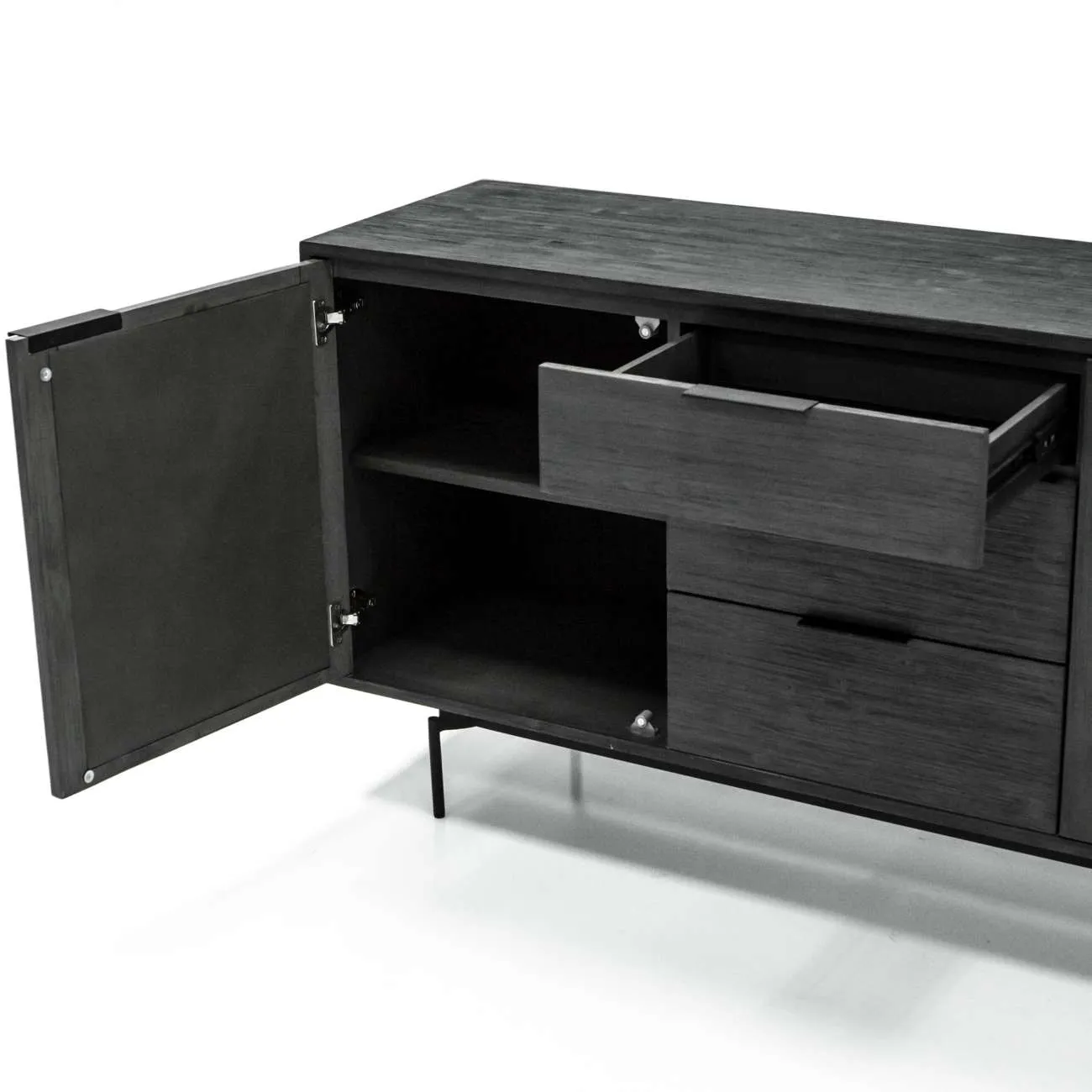 Bronx Black Acacia Buffet Cabinet with Two Doors and Three Drawers