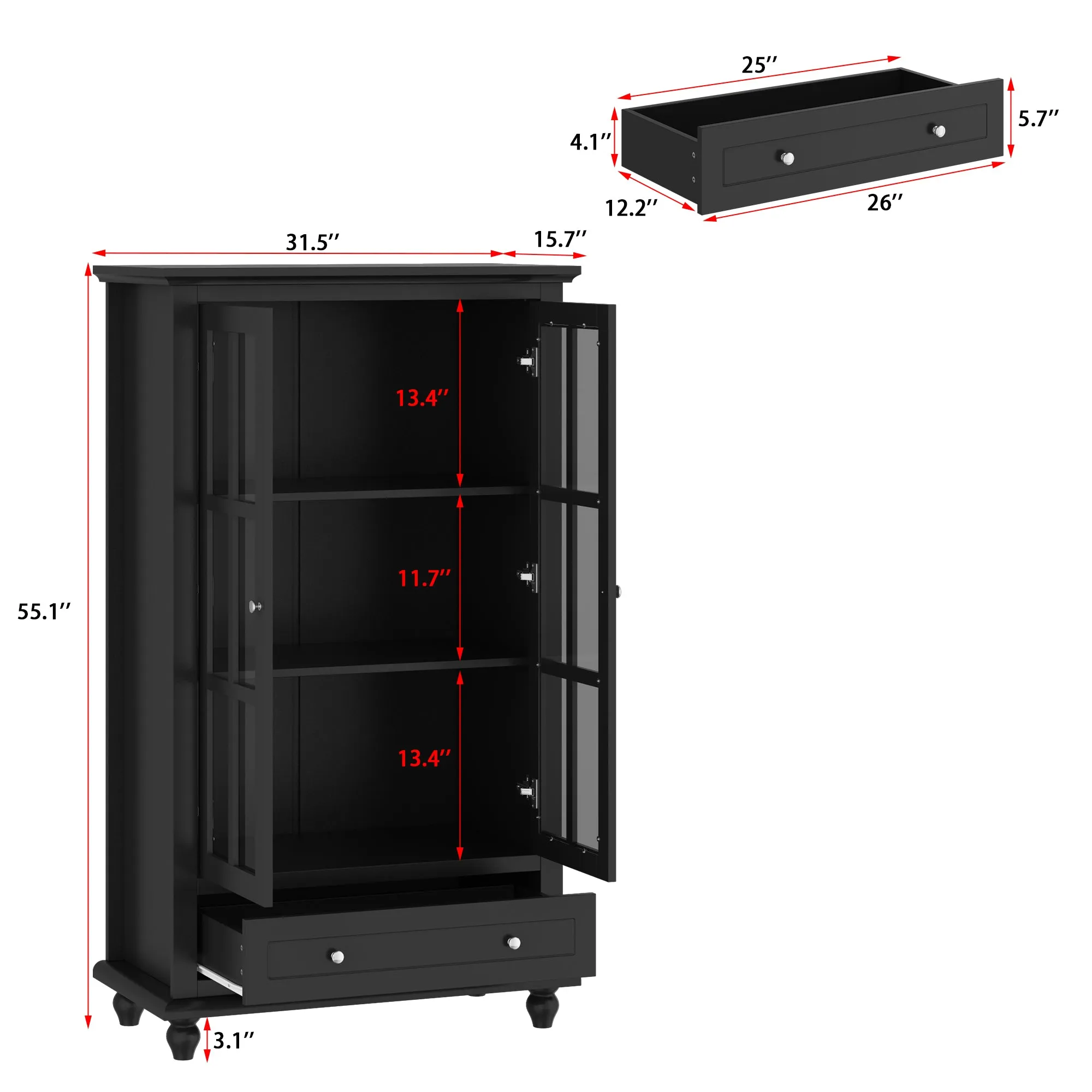 Buffet Sideboard Storage Cabinet with 3-Tier Shelf and Acrylic Doors