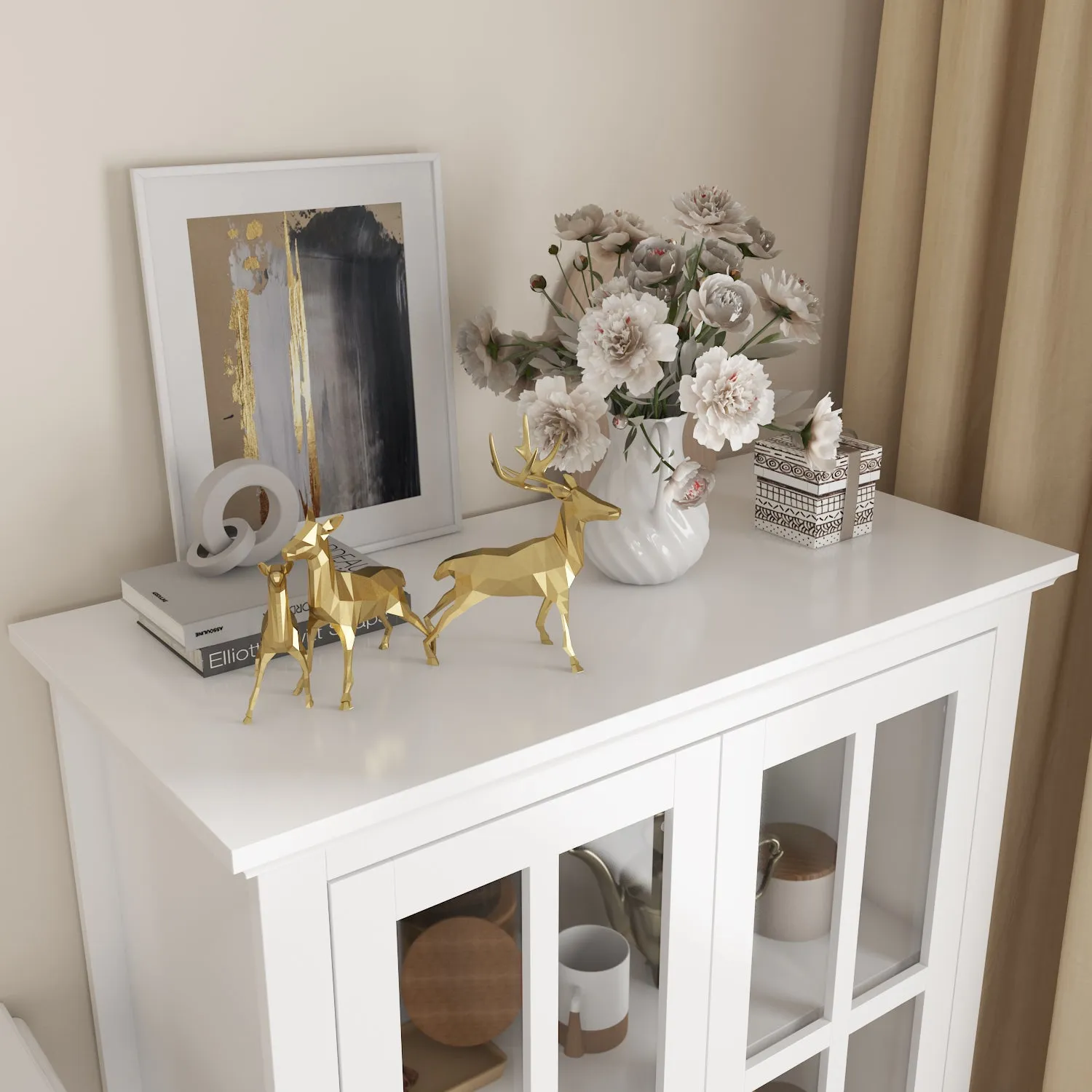 Buffet Sideboard Storage Cabinet with 3-Tier Shelf and Acrylic Doors