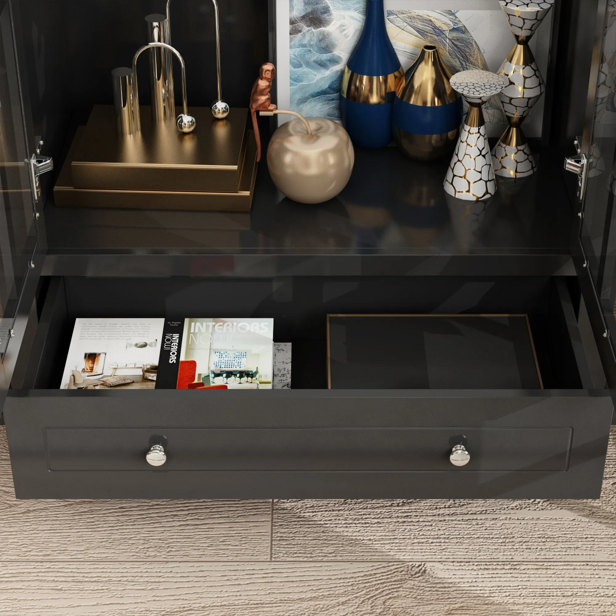 Buffet Sideboard Storage Cabinet with 3-Tier Shelf and Acrylic Doors