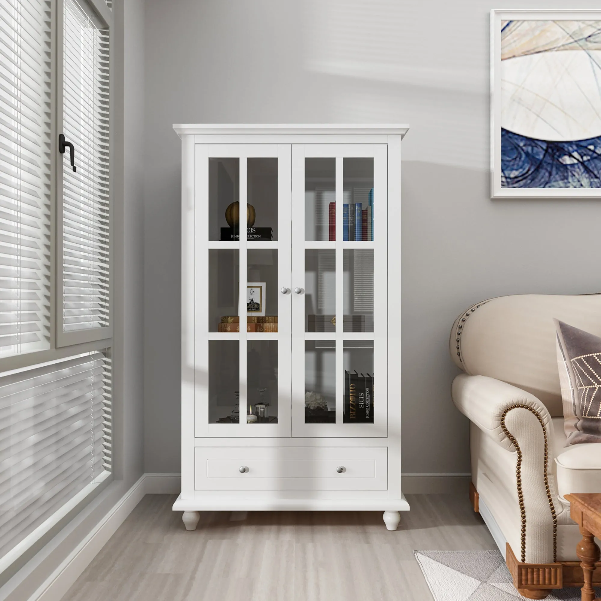 Buffet Sideboard Storage Cabinet with 3-Tier Shelf and Acrylic Doors