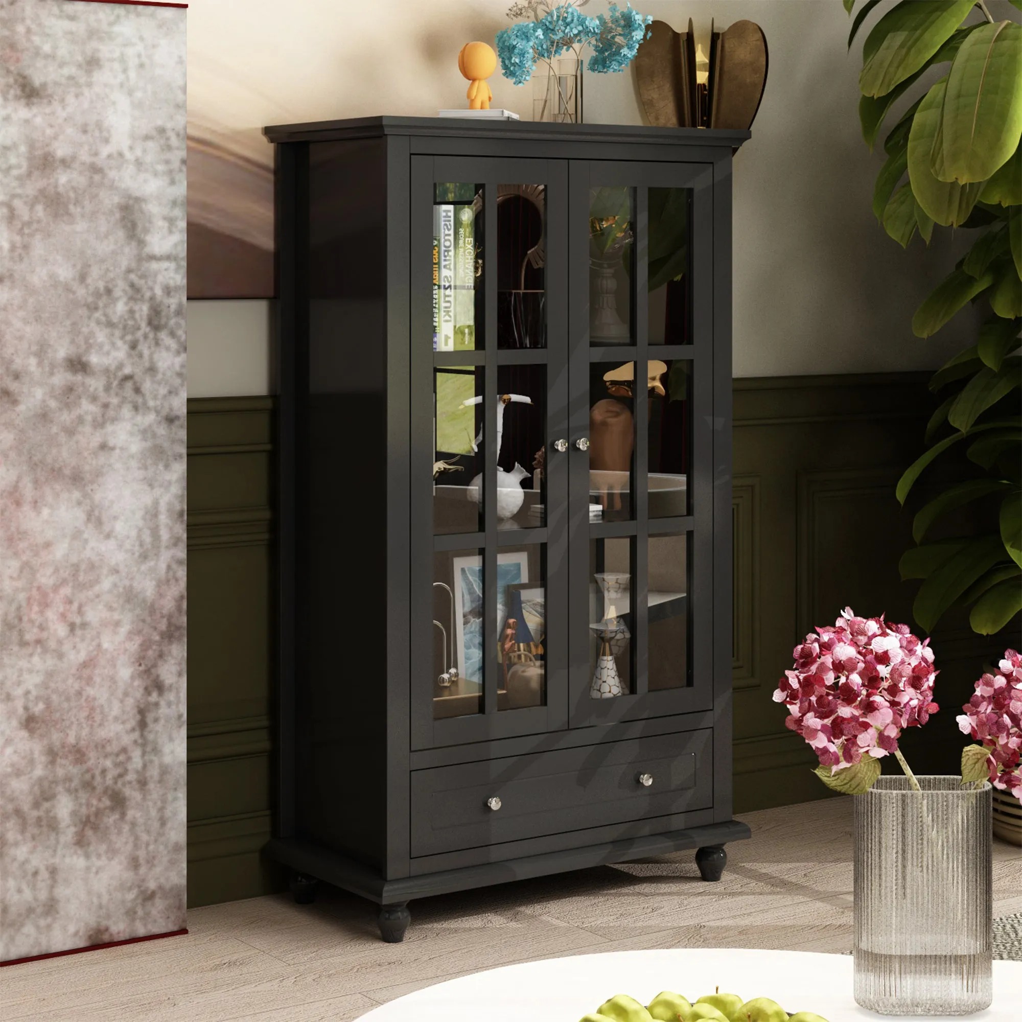 Buffet Sideboard Storage Cabinet with 3-Tier Shelf and Acrylic Doors