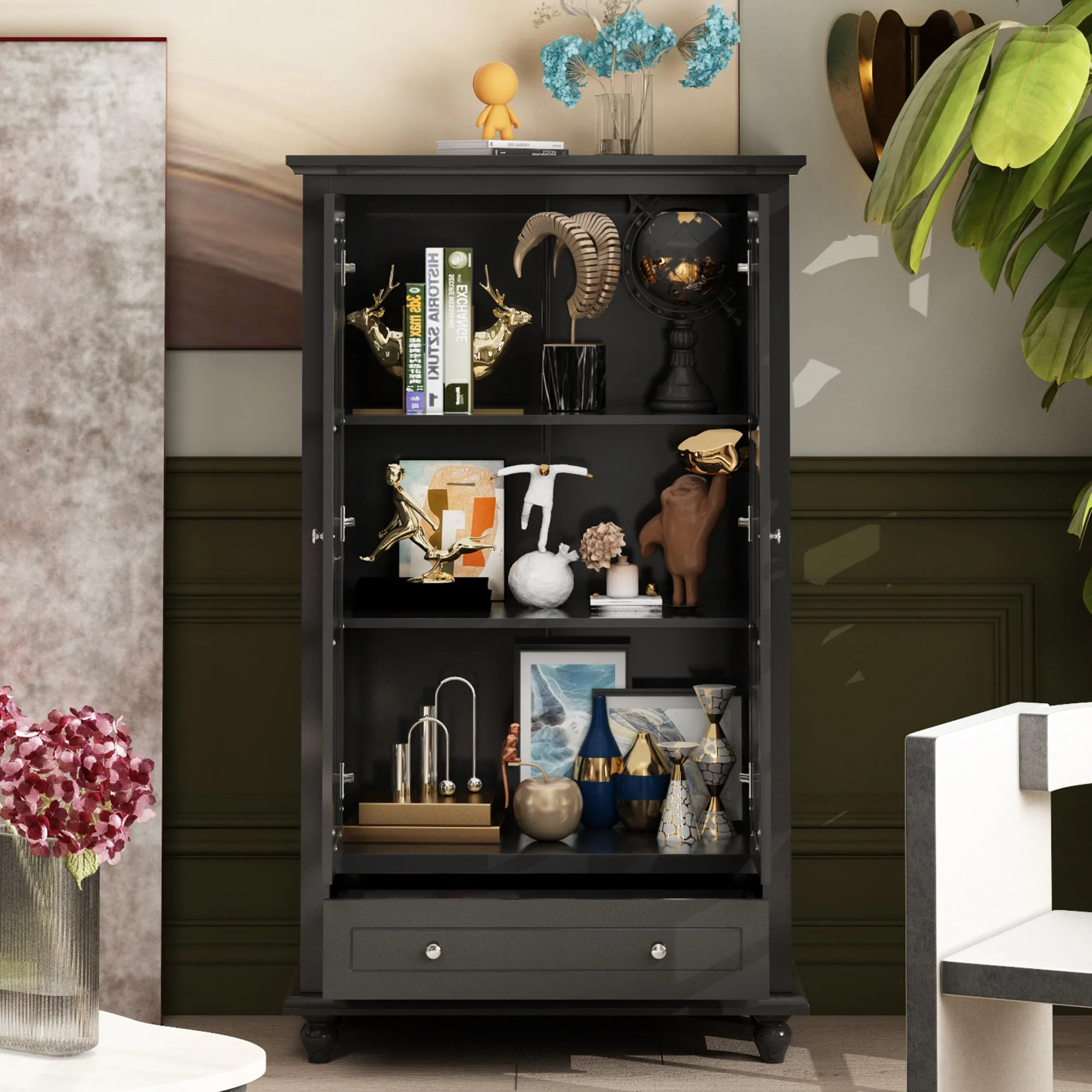 Buffet Sideboard Storage Cabinet with 3-Tier Shelf and Acrylic Doors