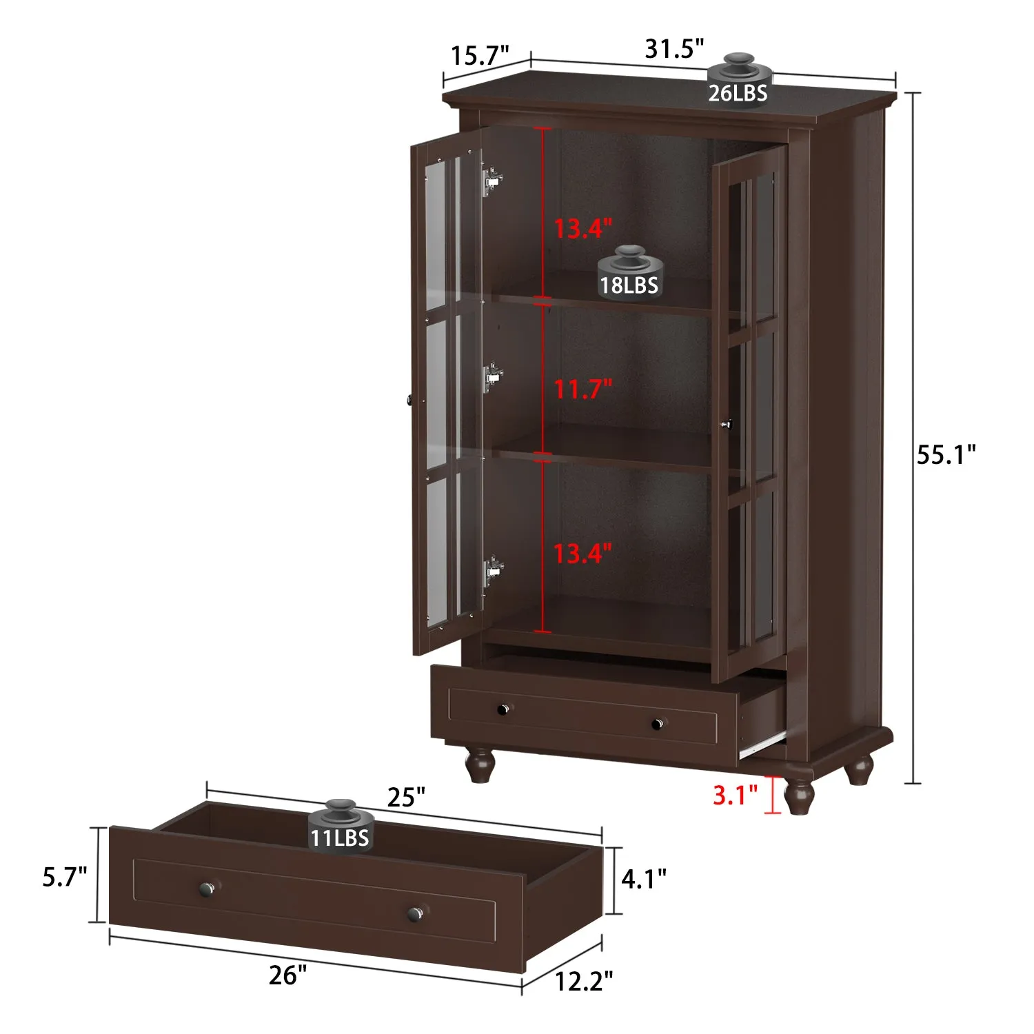 Buffet Sideboard Storage Cabinet with 3-Tier Shelf and Acrylic Doors