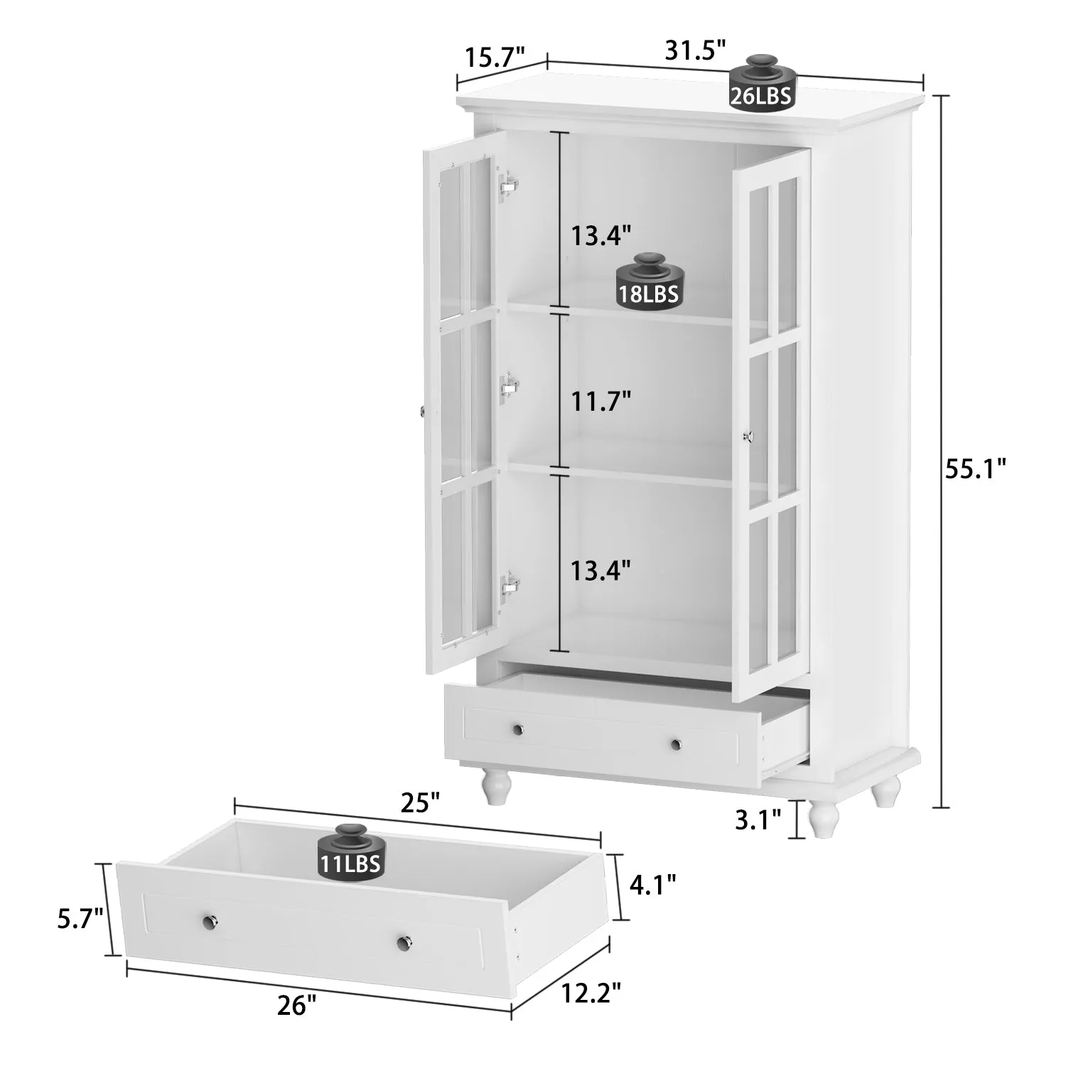 Buffet Sideboard Storage Cabinet with 3-Tier Shelf and Acrylic Doors