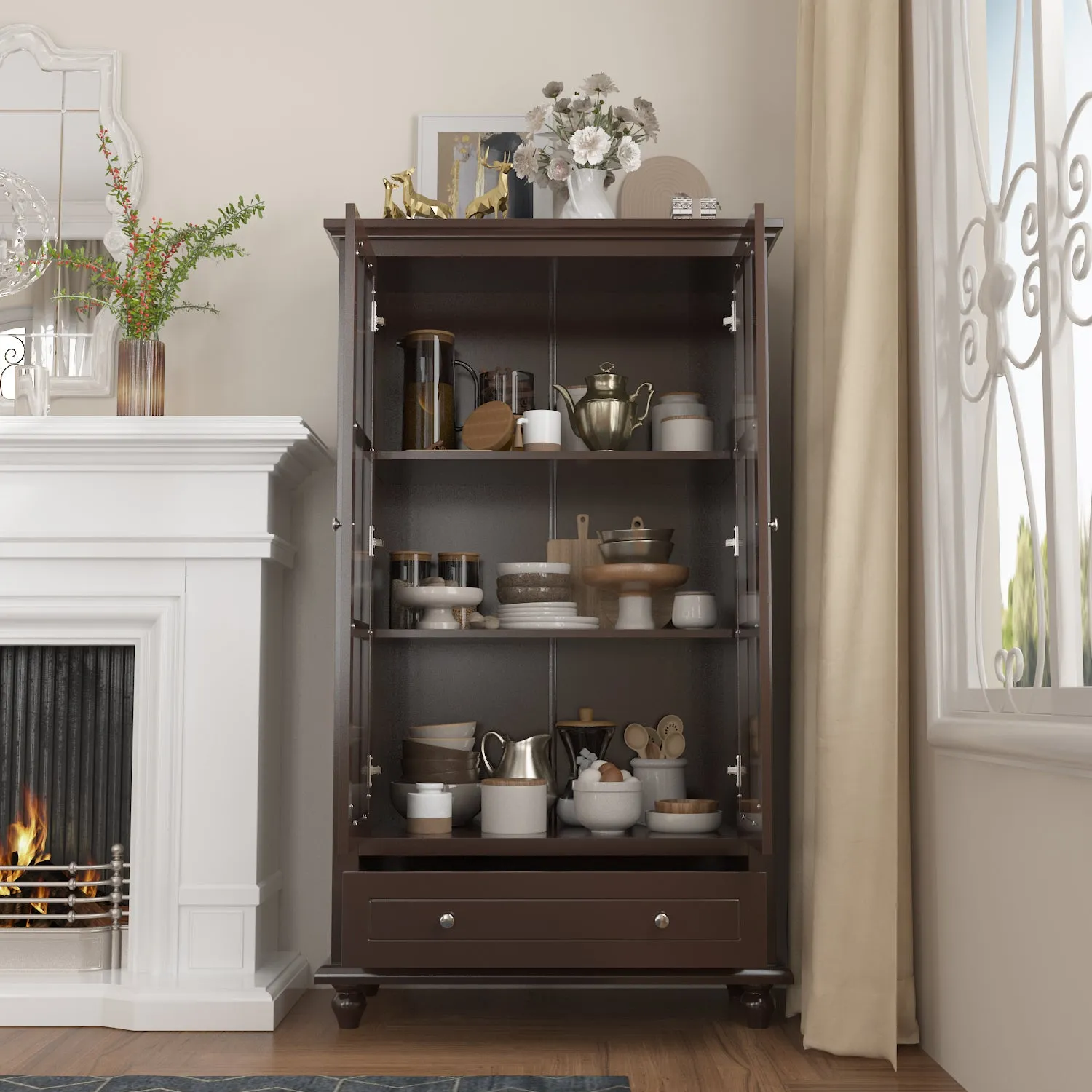 Buffet Sideboard Storage Cabinet with 3-Tier Shelf and Acrylic Doors