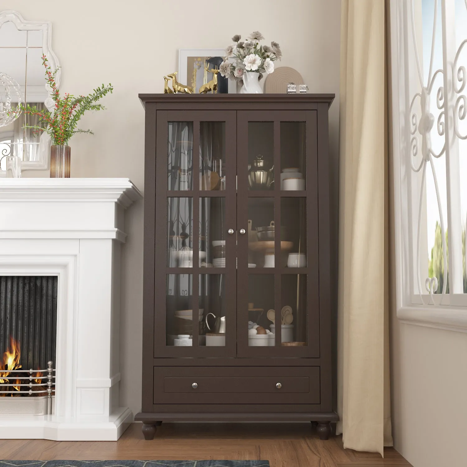 Buffet Sideboard Storage Cabinet with 3-Tier Shelf and Acrylic Doors