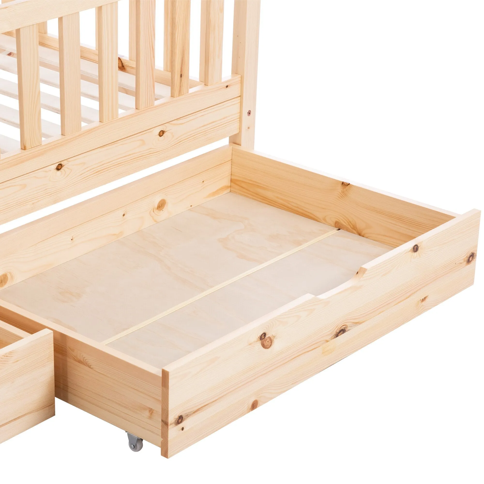 Burlywood House Bed for Children and Youth with Storage Drawers